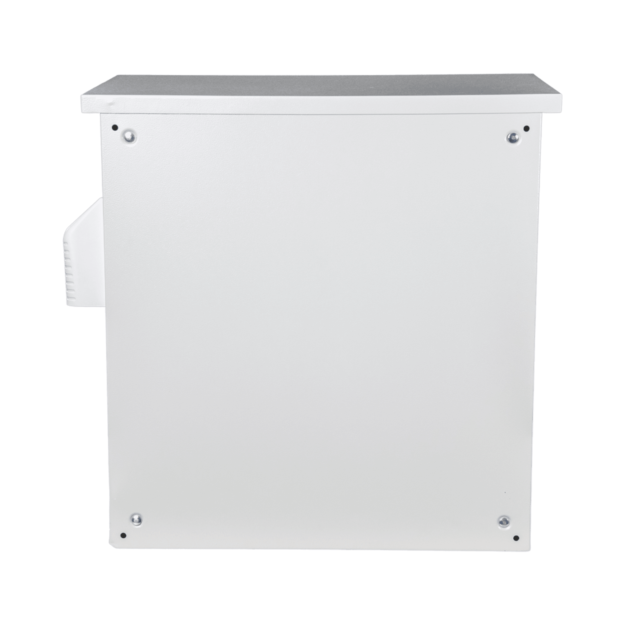 Gabinete Ventilado de Acero IP55 Uso en Exterior (593 x 609 x 399 mm) con Placa Trasera Interior Metálica y Compuerta Inferior Atornillable. Incluye Ventilador, Ventilas, filtros, Montaje Rack 19", Terminal de Tierra Física, Chapas y Ll