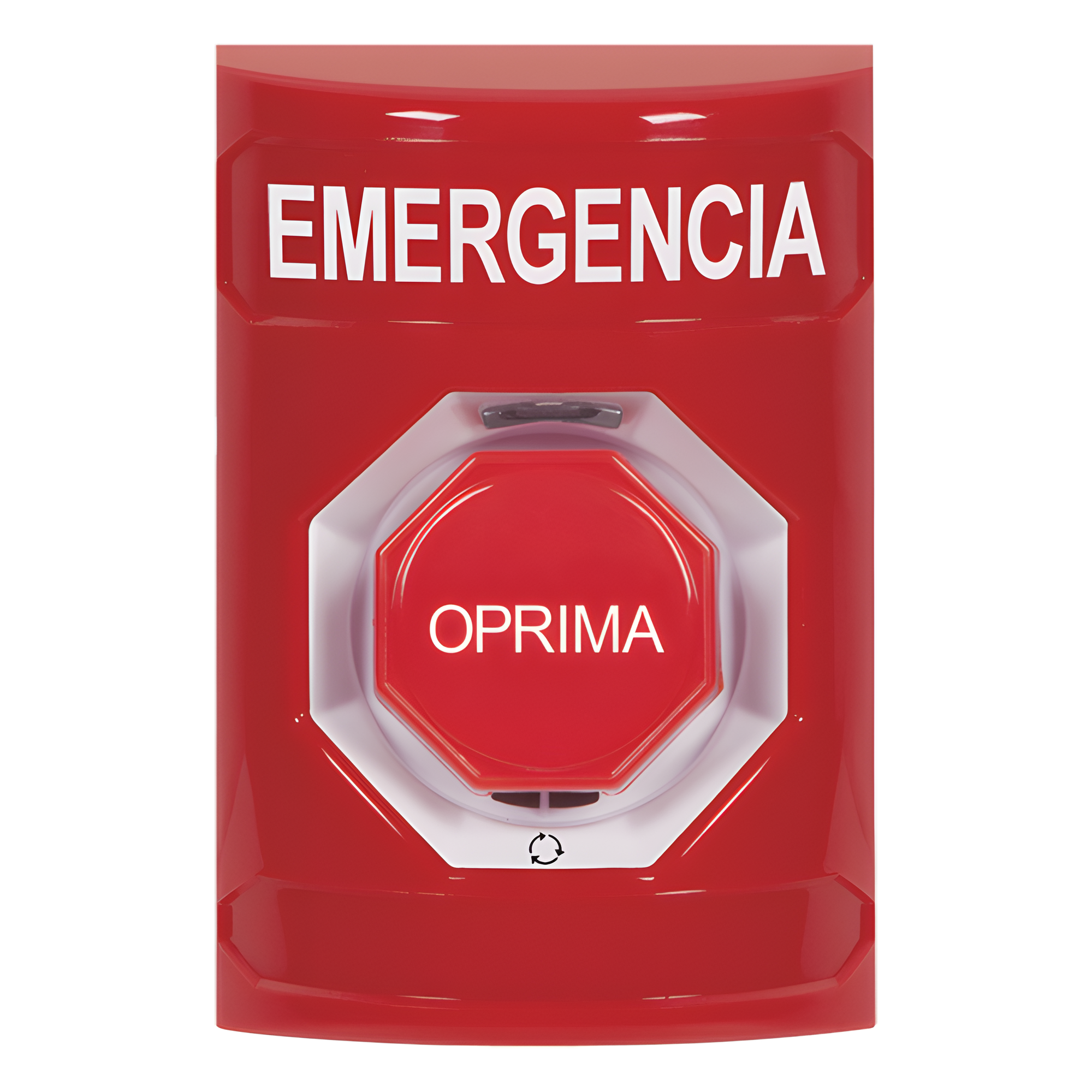 Botón de Emergencia / Acción Mantenida / Girar para Restablecer / LED Multicolor / Texto Español / ADA / Anti-Vandálico — STI · SKU SS2009EM-ES