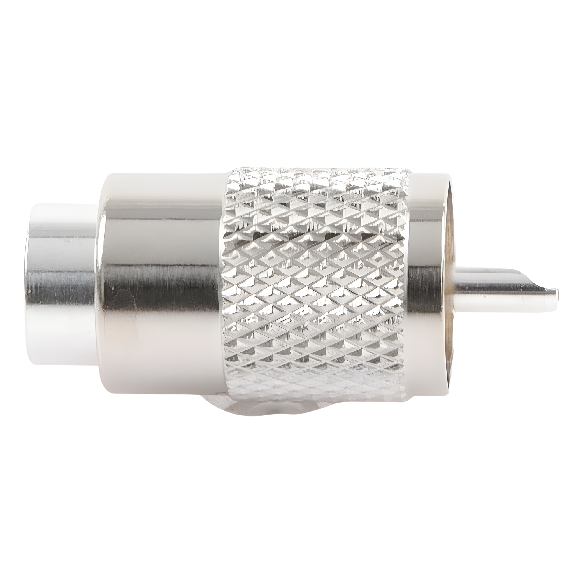 Conector Coaxial UHF Macho / PL-259 / Ensamble Roscado-Soldable / Para Cables RG-8/U, RG-213, RG-214, LMR-400, Belden 9913 / Cuerpo Bronce Plateado / Concha Níquelada