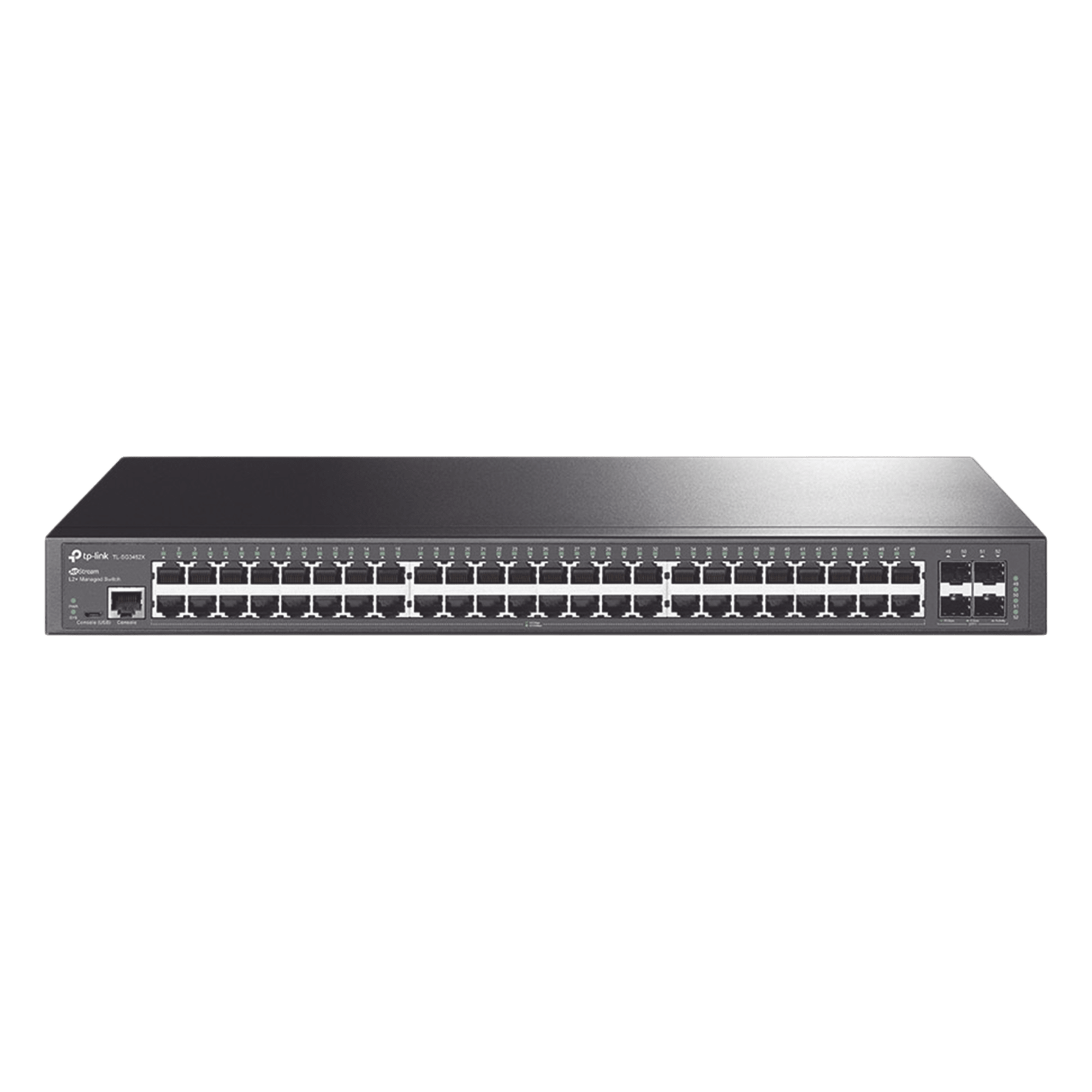 Switch Administrable / 48 Puertos Gigabit / 4 Puertos SFP+ 10G / Rendimiento 176 Gbps / Sin Ventilador / Gestión Centralizada en la Nube — TP-LINK · SKU TL-SG3452X