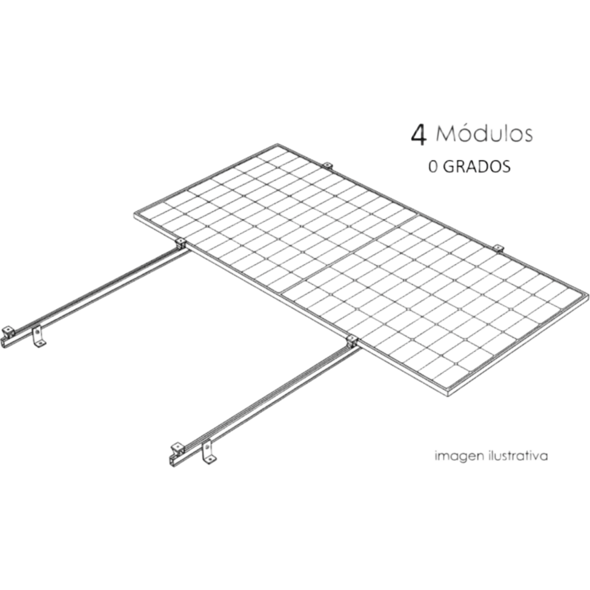 Sistema de Montaje Solar / Techo Plano / 1 Módulo / Viento 140 km/h / Inclinación 15° / Área 4 m² (43.1 ft²) — BASEL · SKU KITBASEL1X4A0