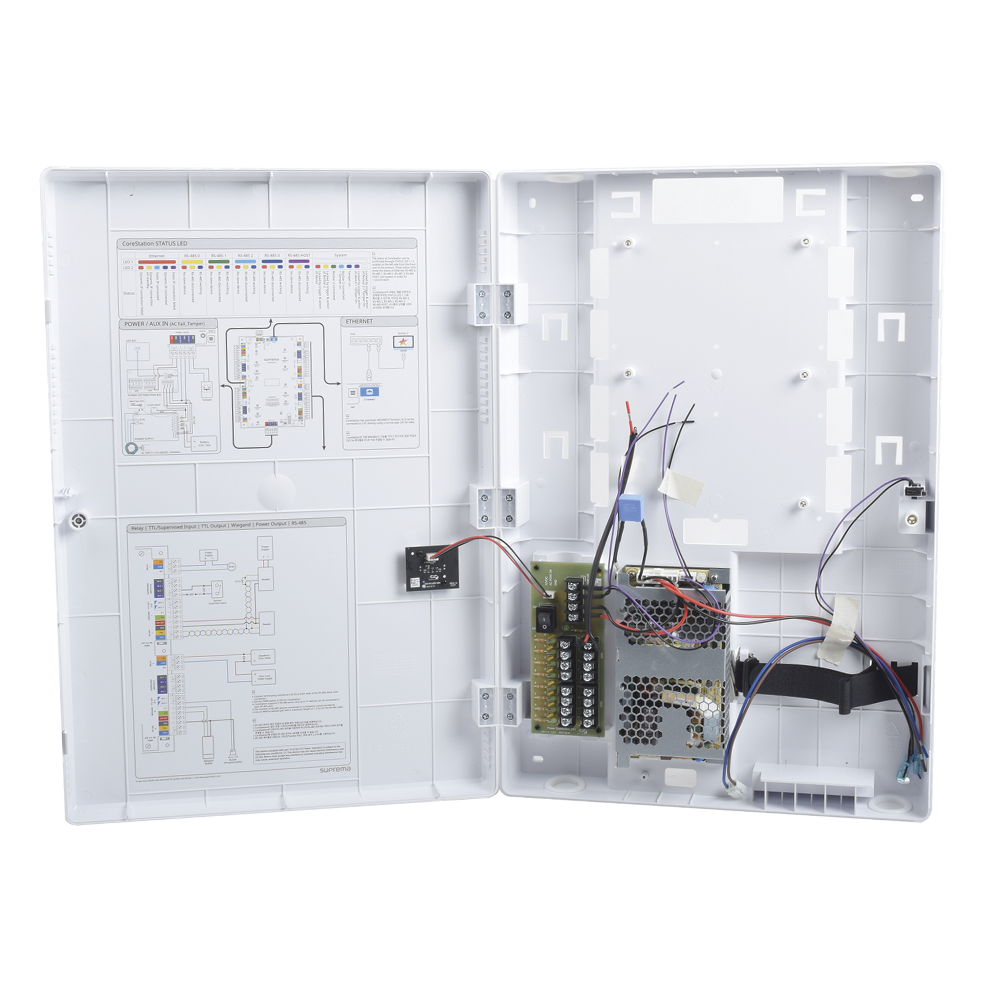 Gabinete de Protección para Controlador de Acceso / Fuente 110 VCA / 8 Canales Independientes / Protección Eléctrica Integrada / Batería de Respaldo — SUPREMA · SKU ENCR10