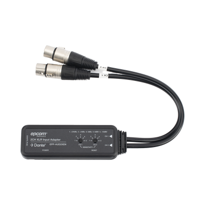 Extensor de Audio / 2 Canales XLR Balanceada/No Balanceada / Salida Digital Dante® / Latencia 1/2/5 ms / Ancho de Banda 100 Mbps / PoE y USB-C — EPCOM PROAUDIO · SKU EPP-AUD2XEN