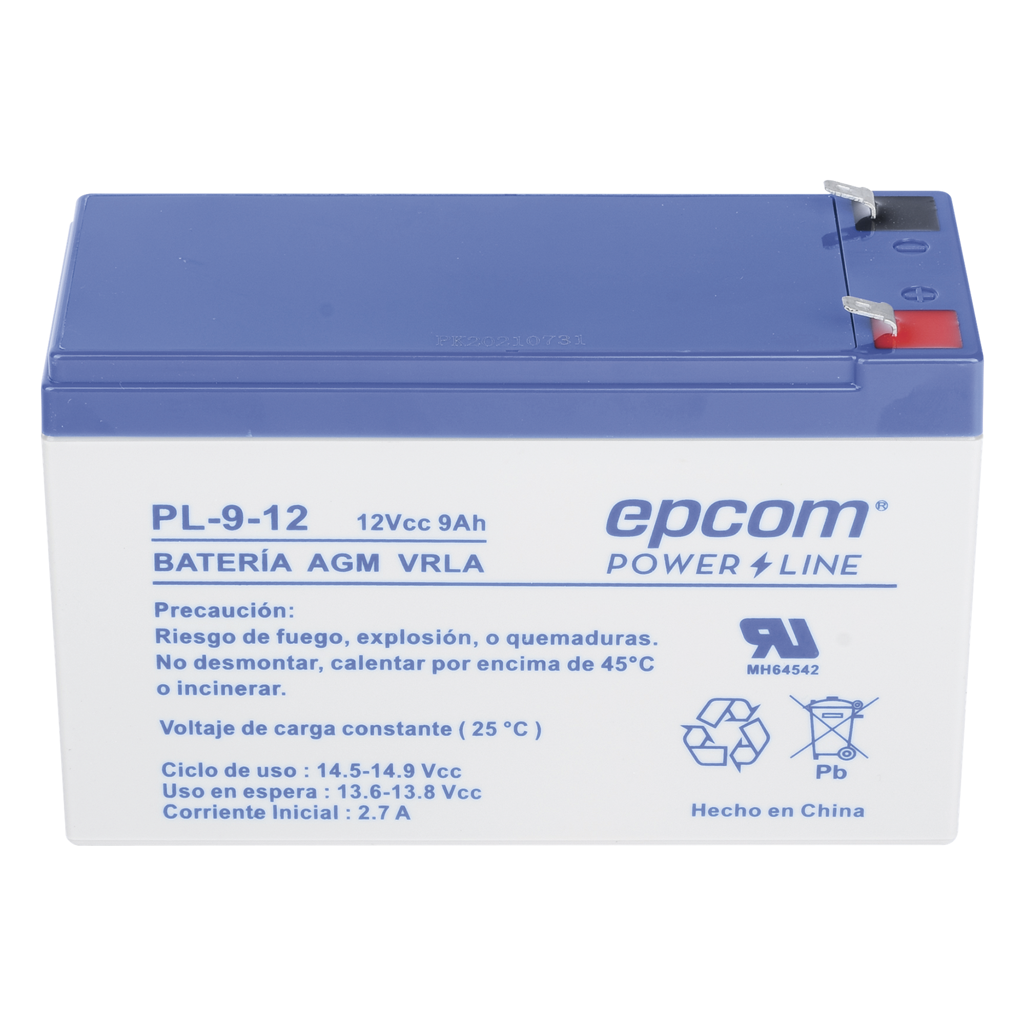 Batería 12 Vcc / 9 Ah / UL / Tecnología AGM-VRLA / Para uso en equipo electrónico Alarmas de intrusión / Incendio/ Control de acceso / Video Vigilancia / Terminales F1 / Cargador recomendado CHR-80.