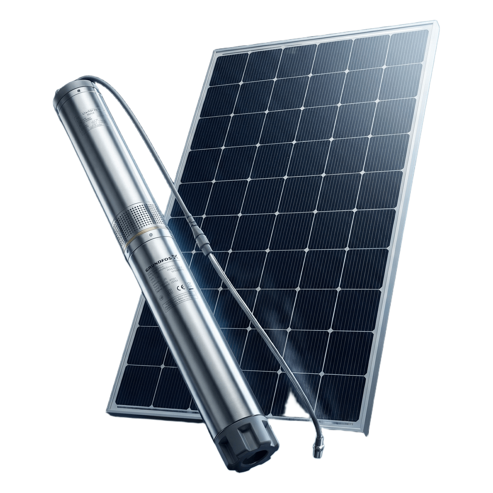 Kit de Bombeo Solar / Bomba Sumergible / 4 Paneles Solares LR772HVH645M / Inclinación 20° / Orientación Sur / Hemisferio Norte — GRUNDFOS · SKU 6SQF3KIT