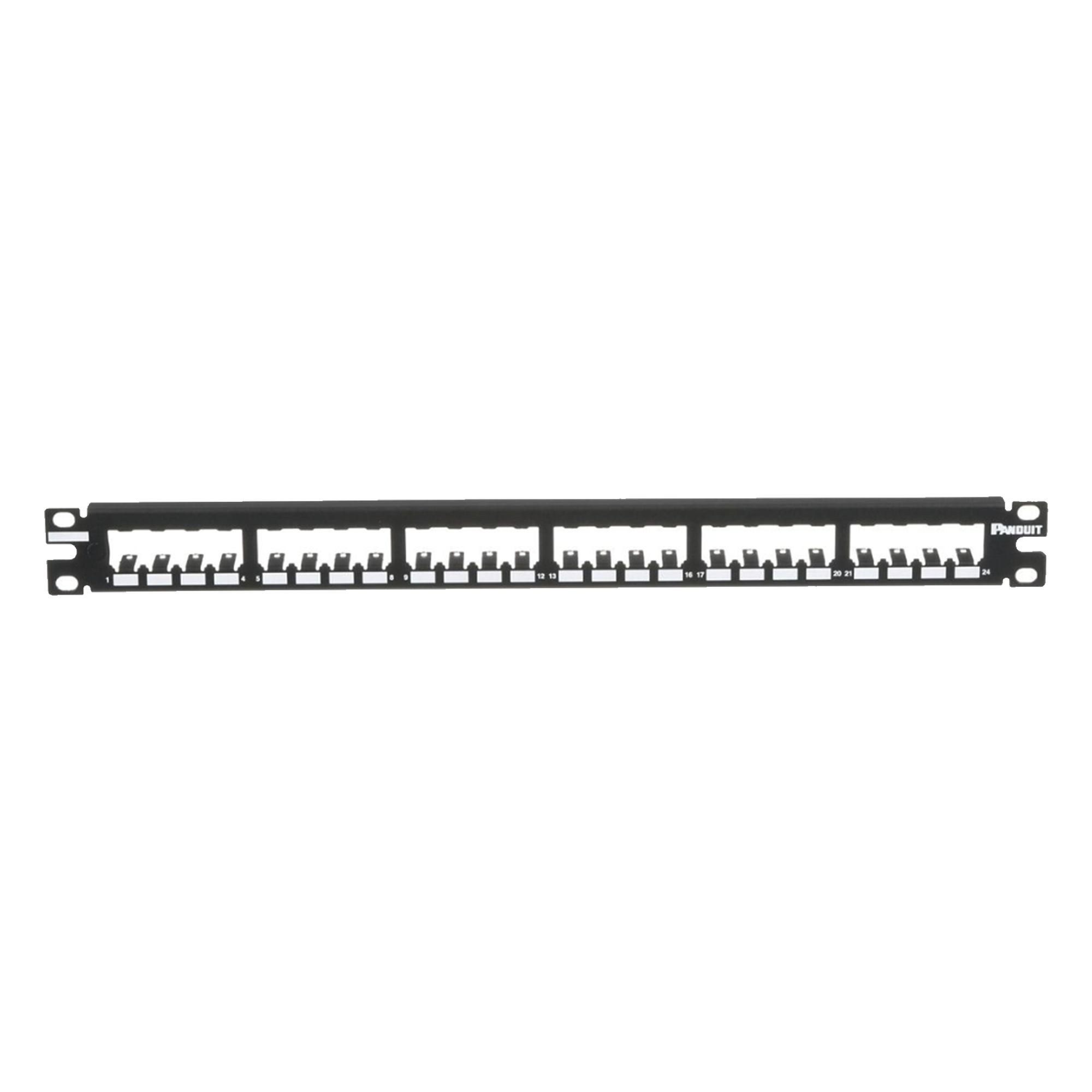 Panel de Parcheo Modular / 24 Puertos / 1UR / Plano / Totalmente Blindado / Acero Inoxidable / Rack 19" — PANDUIT · SKU CP24BLY