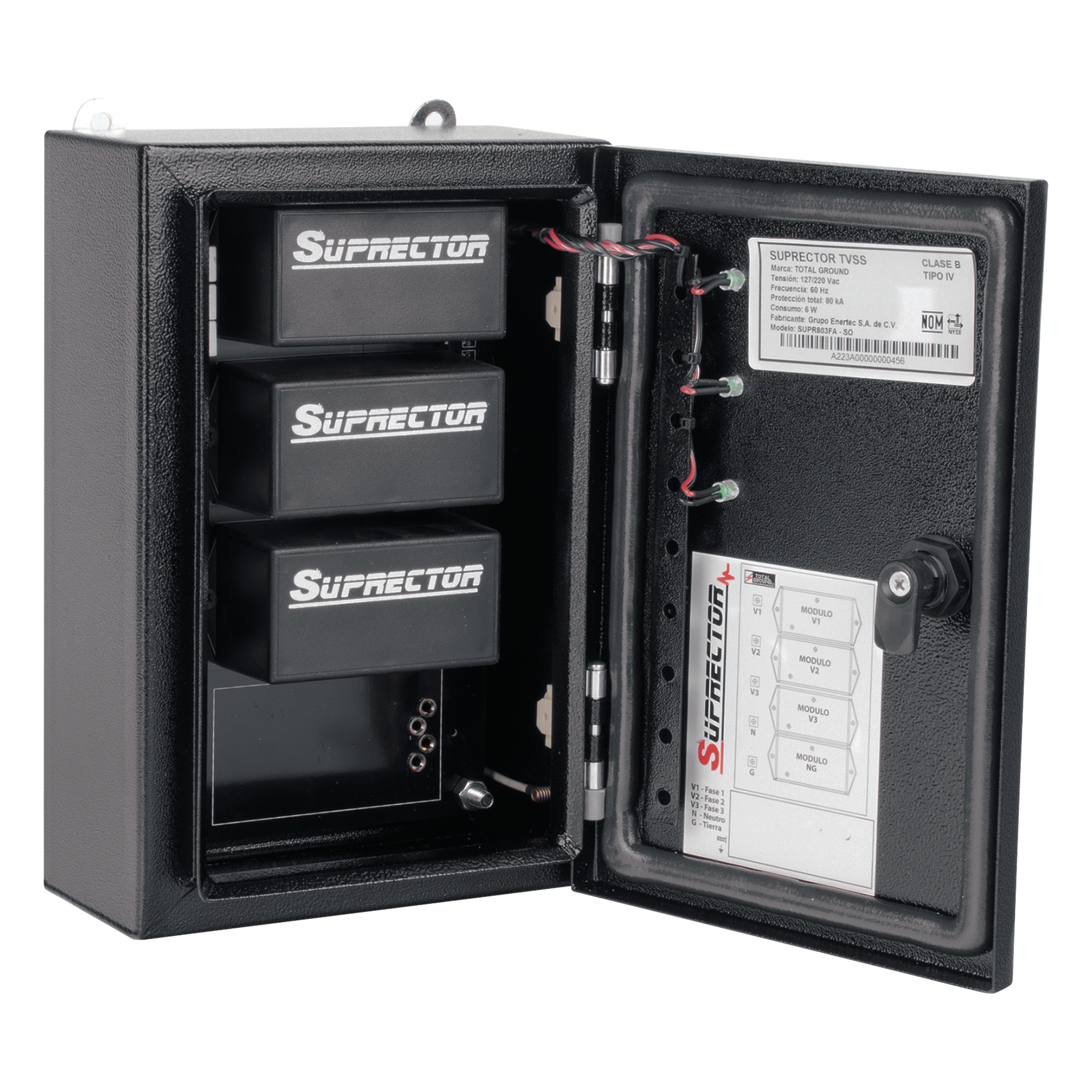 Supresor de Transientes Clase B / 3 Fases / 127/220 Vca / 80 kA / Gabinete NEMA 4 / 30x20x12 cm (11.8x7.9x4.7 in)