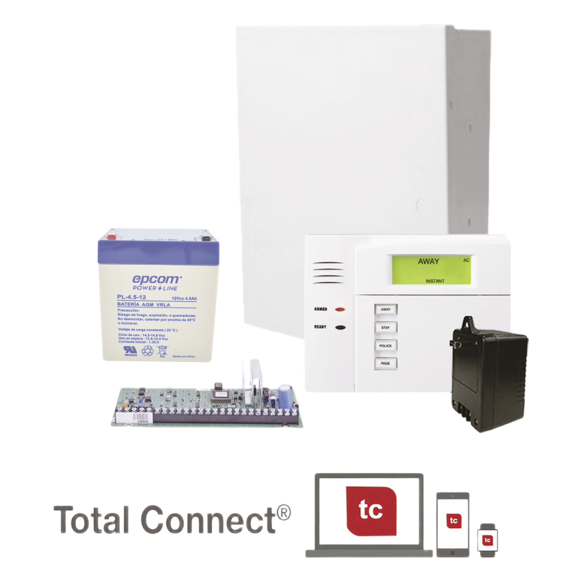 Panel de alarma híbrido / Hasta 48 zonas (40 inalámbricas) / 3 particiones / 48 usuarios / Kit con teclado, batería y transformador — HONEYWELL HOME RESIDEO · SKU VISTA48/6150TB