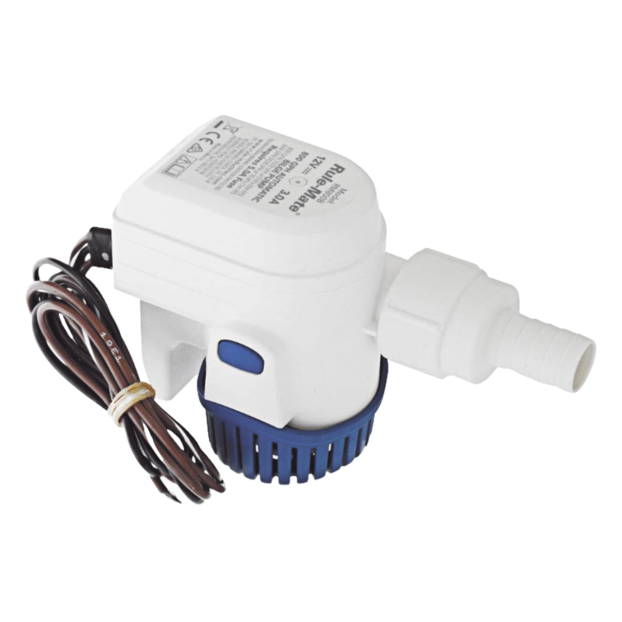 Bomba Sumergible de Achique / 800 GPH / 12 VDC / Automatizada con Sensor de Nivel / Manguera 19 mm (3/4") / Altura de Descarga 3 m (9.8 ft) — RULE · SKU RM800B