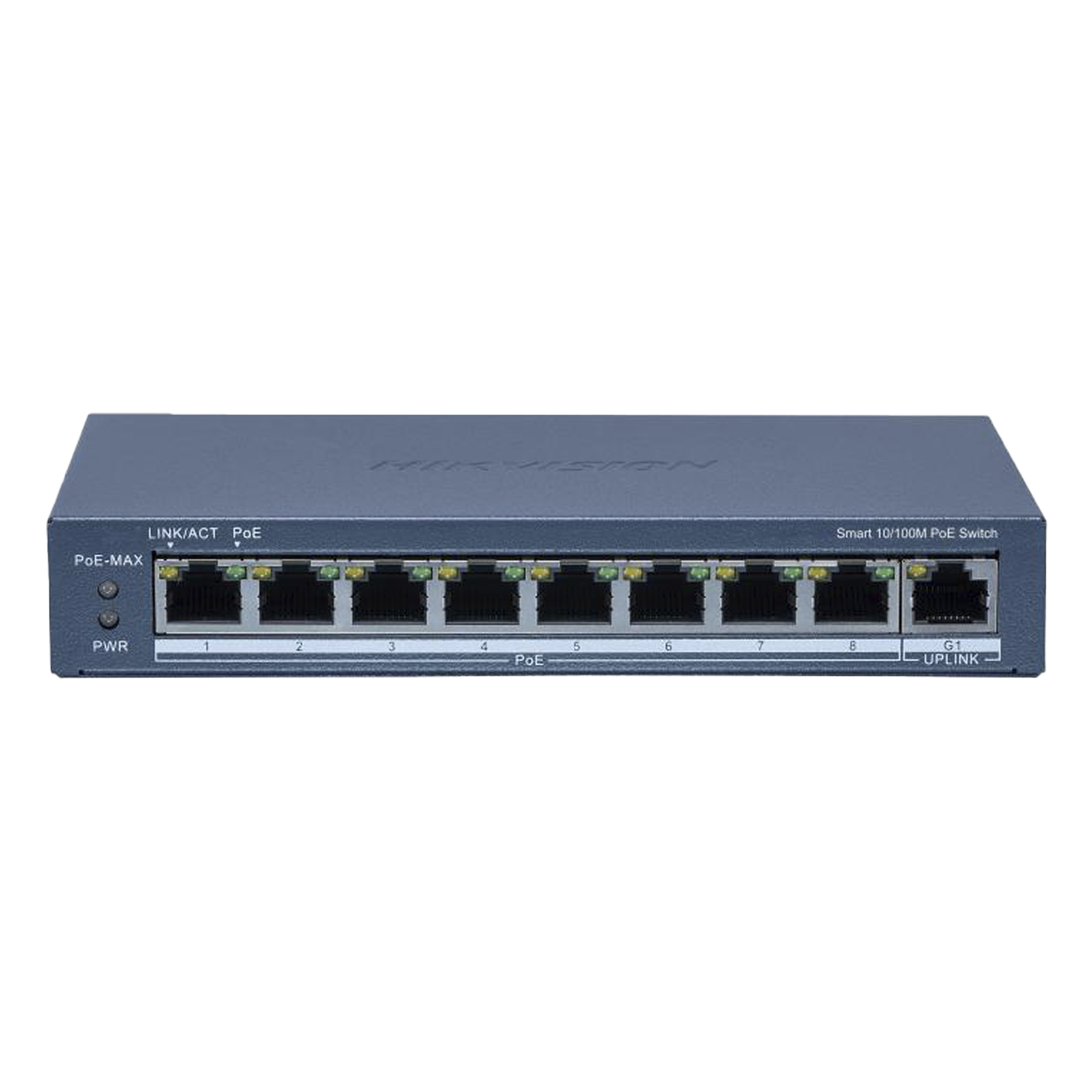 Switch PoE+ Monitoreable / 8 Puertos 10/100 Mbps / 1 Puerto Gigabit Uplink / 60 W / Alcance Extendido 300 m (984.3 ft) / Gestión en Nube — HIKVISION · SKU DS-3E1309P-EI/M