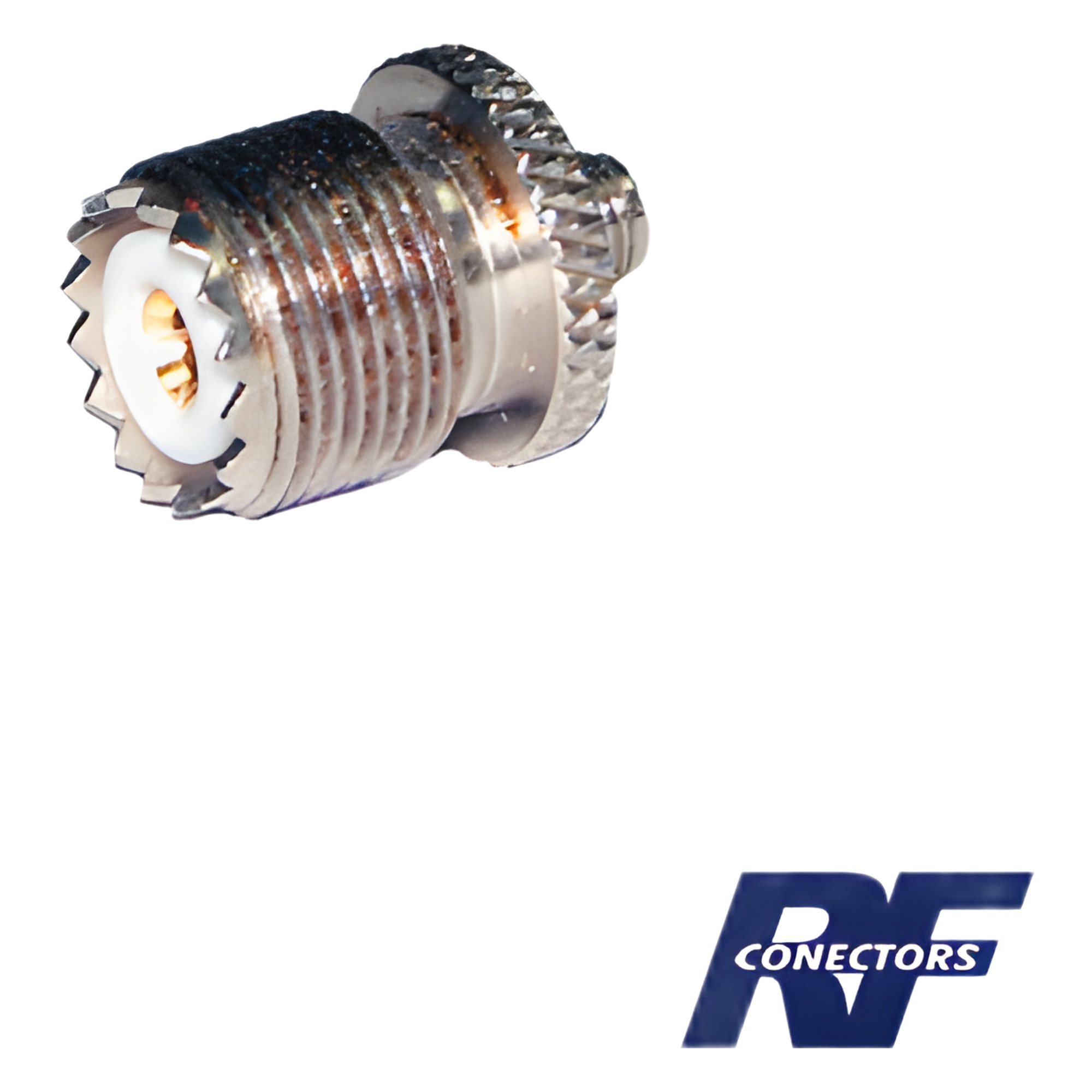 Adaptador RF / Conector SMA Hembra a UHF Hembra (SO-239) / Cuerpo Bronce Niquelado / Contacto Oro / Aislante Teflón / Montaje en Línea — RF INDUSTRIES,LTD · SKU RSA-3475