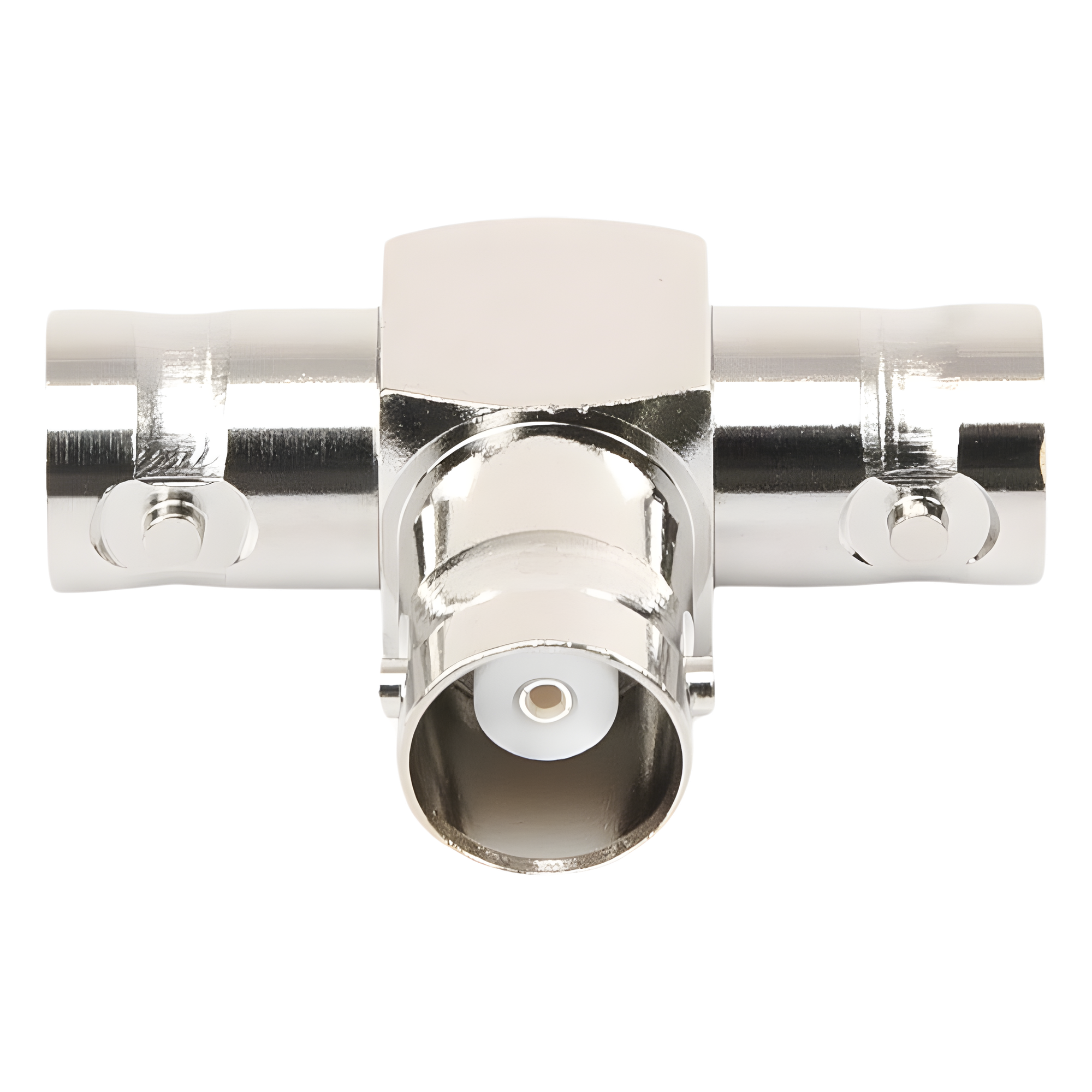 Adaptador RF / Triple BNC Hembra en T / 50 Ohm / Cuerpo Niquelado / Contacto Plateado / Aislante Teflón
