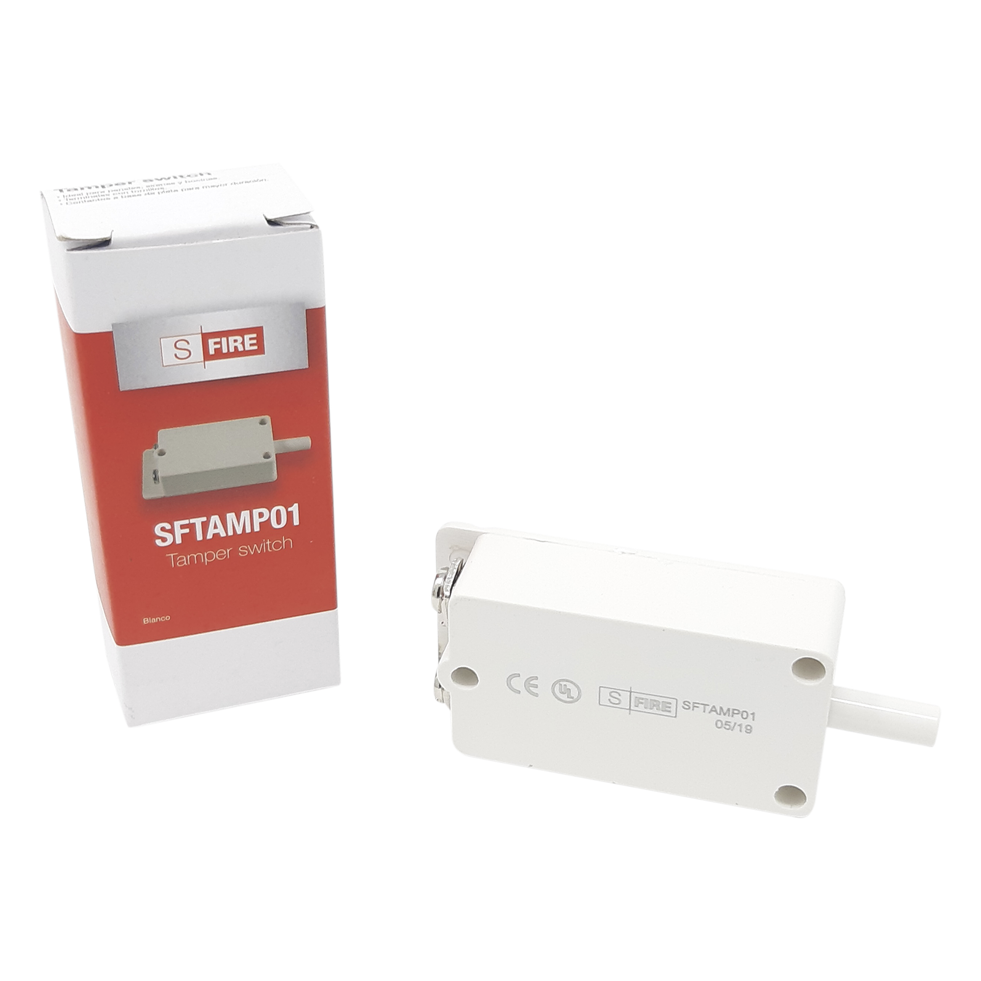 Switch de Tamper NC / Contactos de Plata / 12 VDC / UL y CE / 18-24 AWG — SFIRE · SKU SFTAMP01