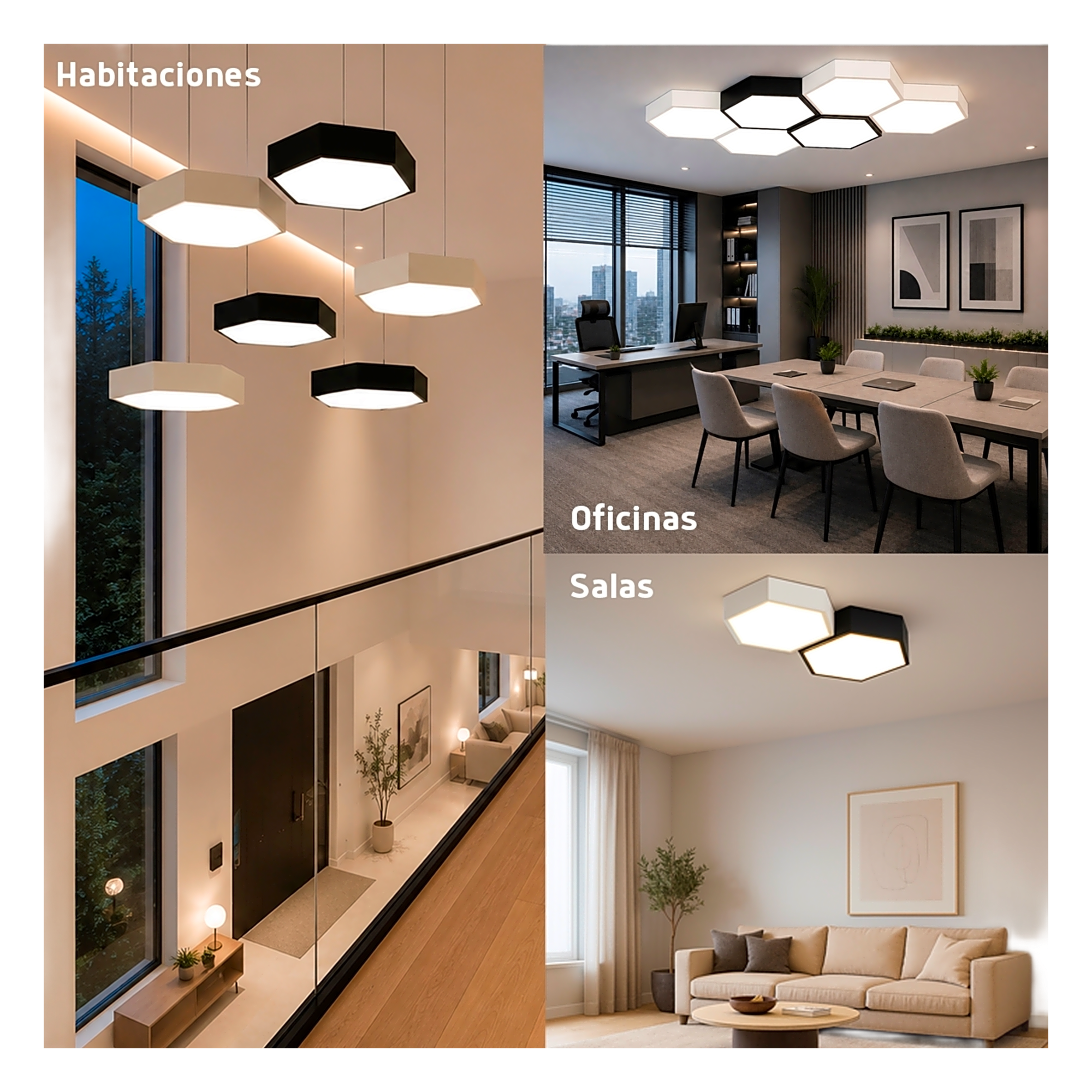 Lámpara LED Poligonal / 18 W / 1 800 lm / 6 500 K / 140° / Montaje Sobreponer o Suspendido / 85-265V~ 50/60 Hz