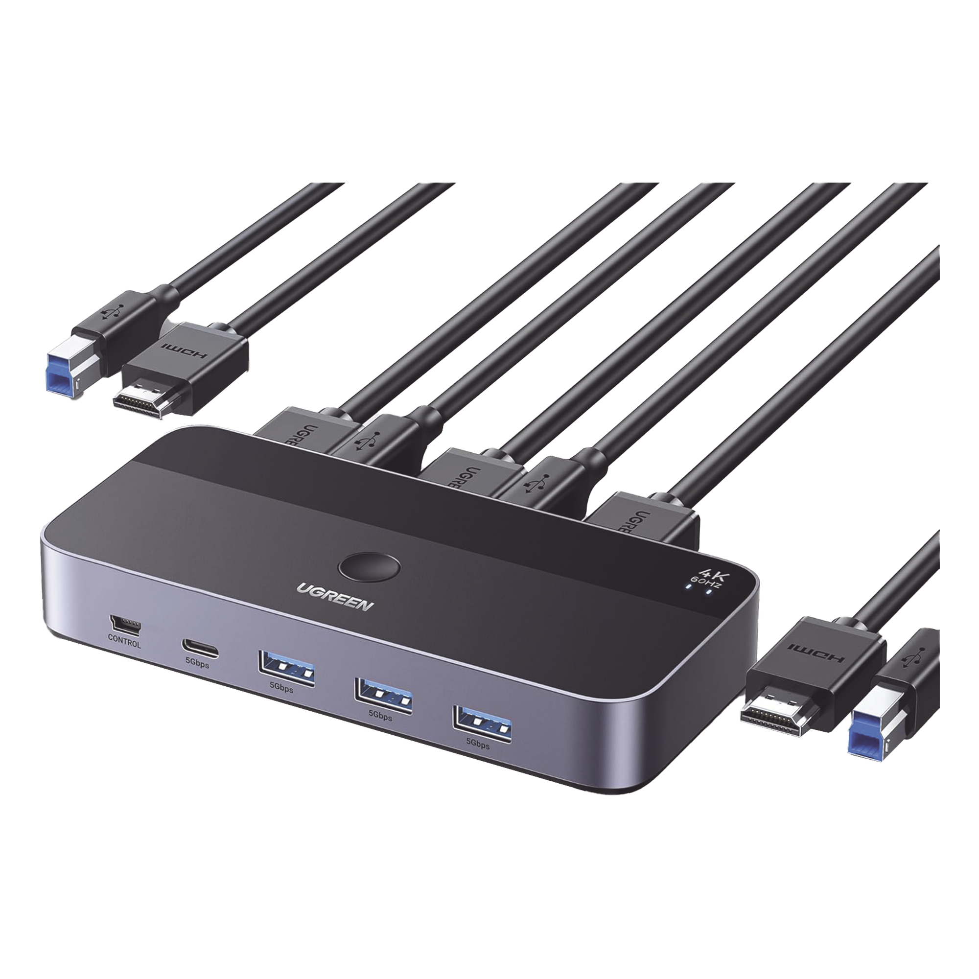 Conmutador KVM HDMI / 4K@60Hz HDR / 2 Entradas 1 Salida / 4 Puertos USB 3.0 / Carcasa Aluminio — UGREEN · SKU 15707
