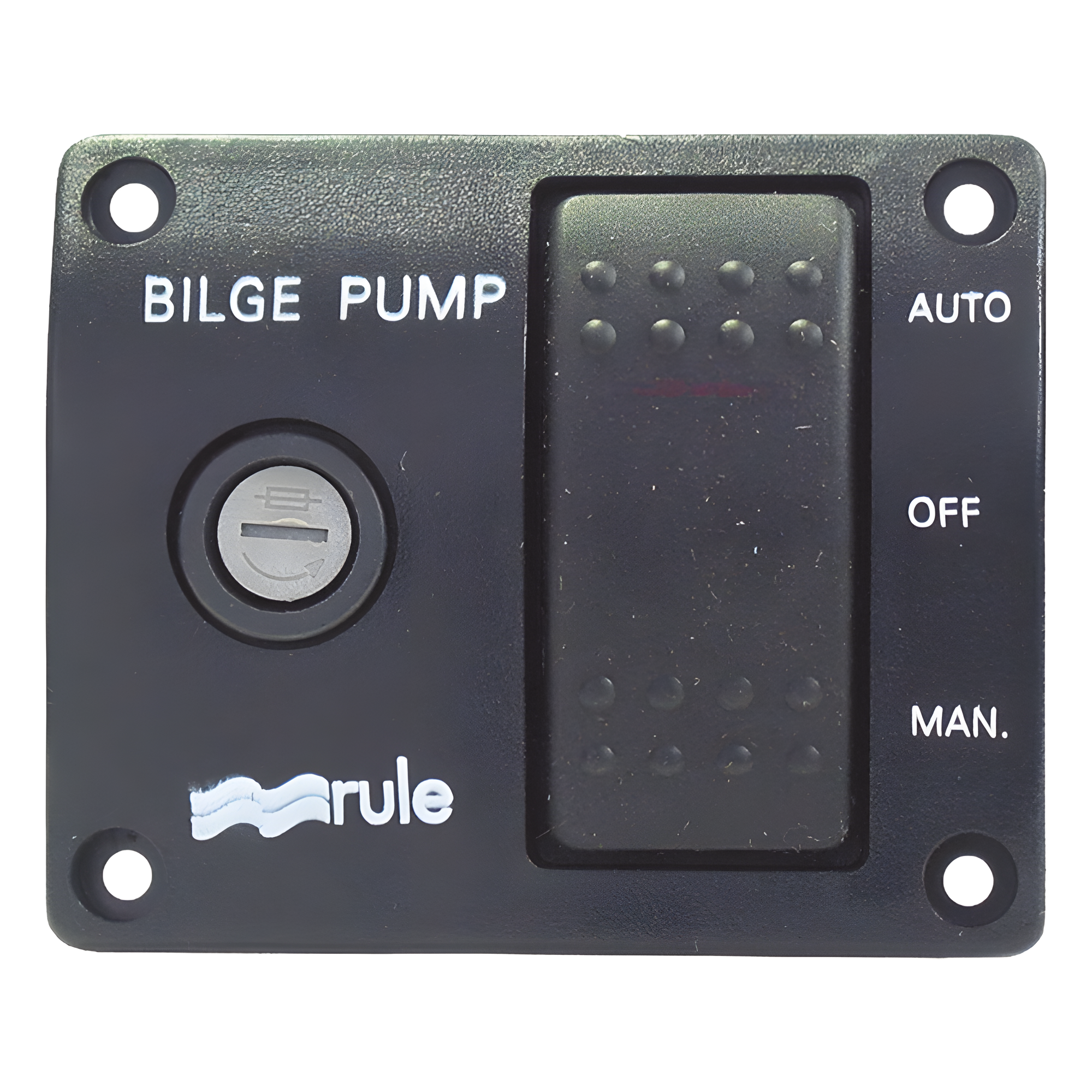 Switch de Panel / Control Manual 3 Posiciones / Portafusibles Integrado / Indicador LED Rojo / 73 mm x 60 mm / 0,07 kg — RULE · SKU 43