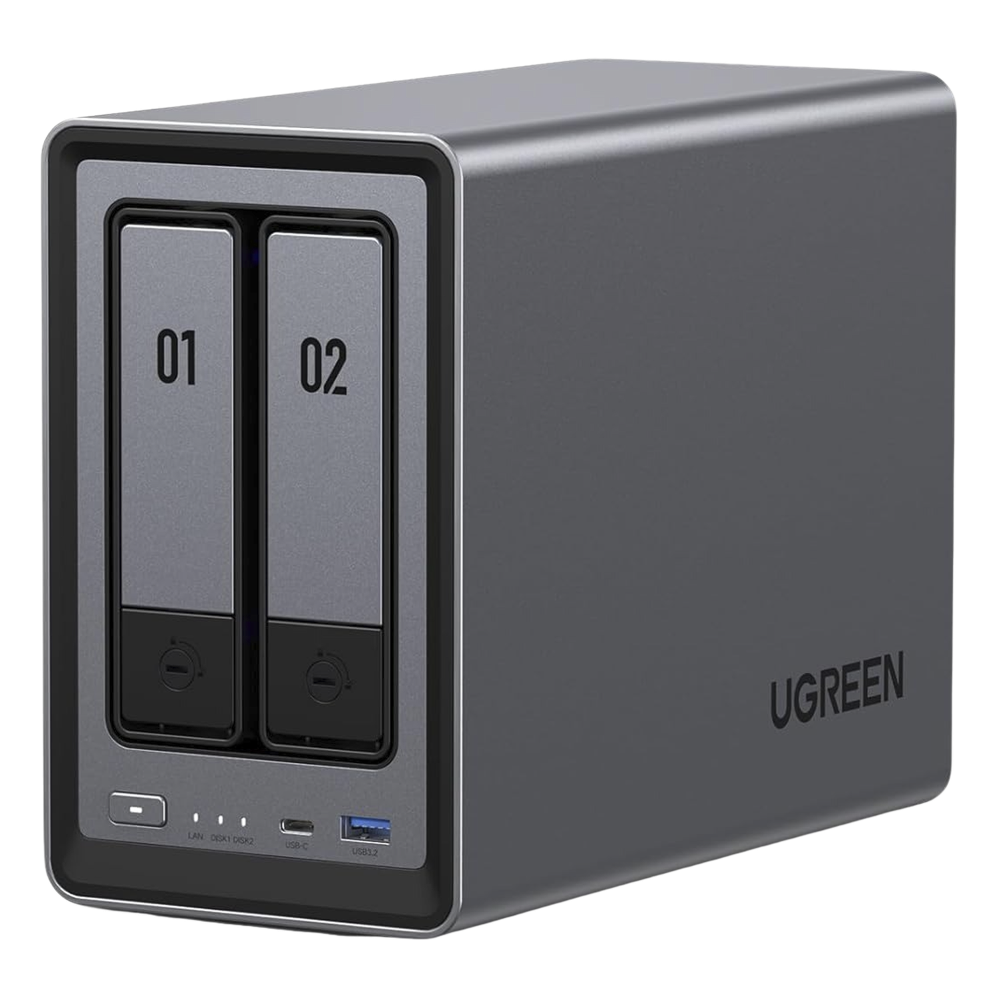 NAS 2 Bahías / Intel N100 4 Núcleos / DDR5 8 GB / SATA 48 TB / M.2 NVMe 16 TB / Ethernet 2.5G / HDMI 4K — UGREEN · SKU 25242