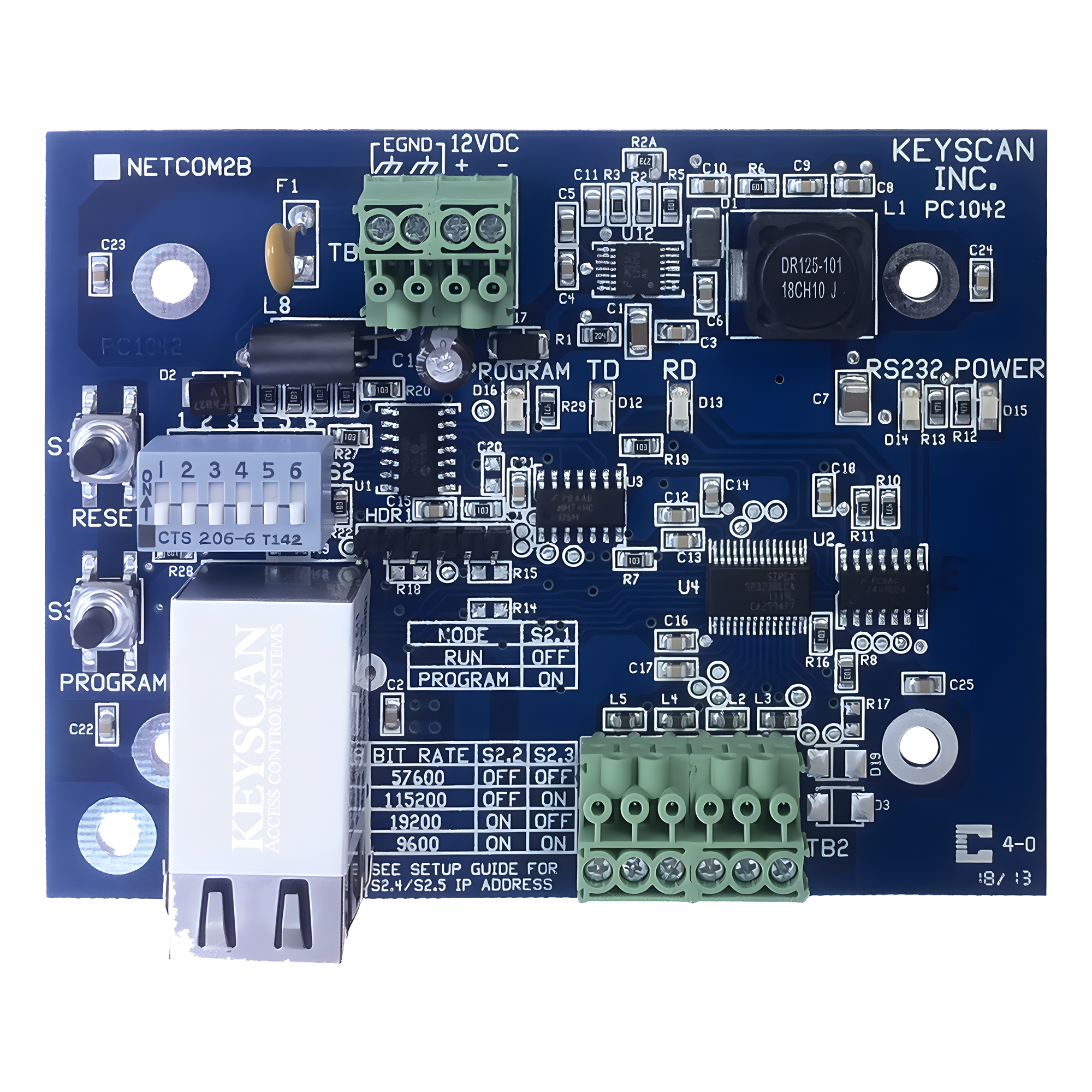 Convertidor RS232 a TCP/IP / 12 VDC / 30 m / RJ45 10/100 Base-T / 5 a 70 °C / 3.031' x 3.896' — KEYSCAN-DORMAKABA · SKU NETCOM2