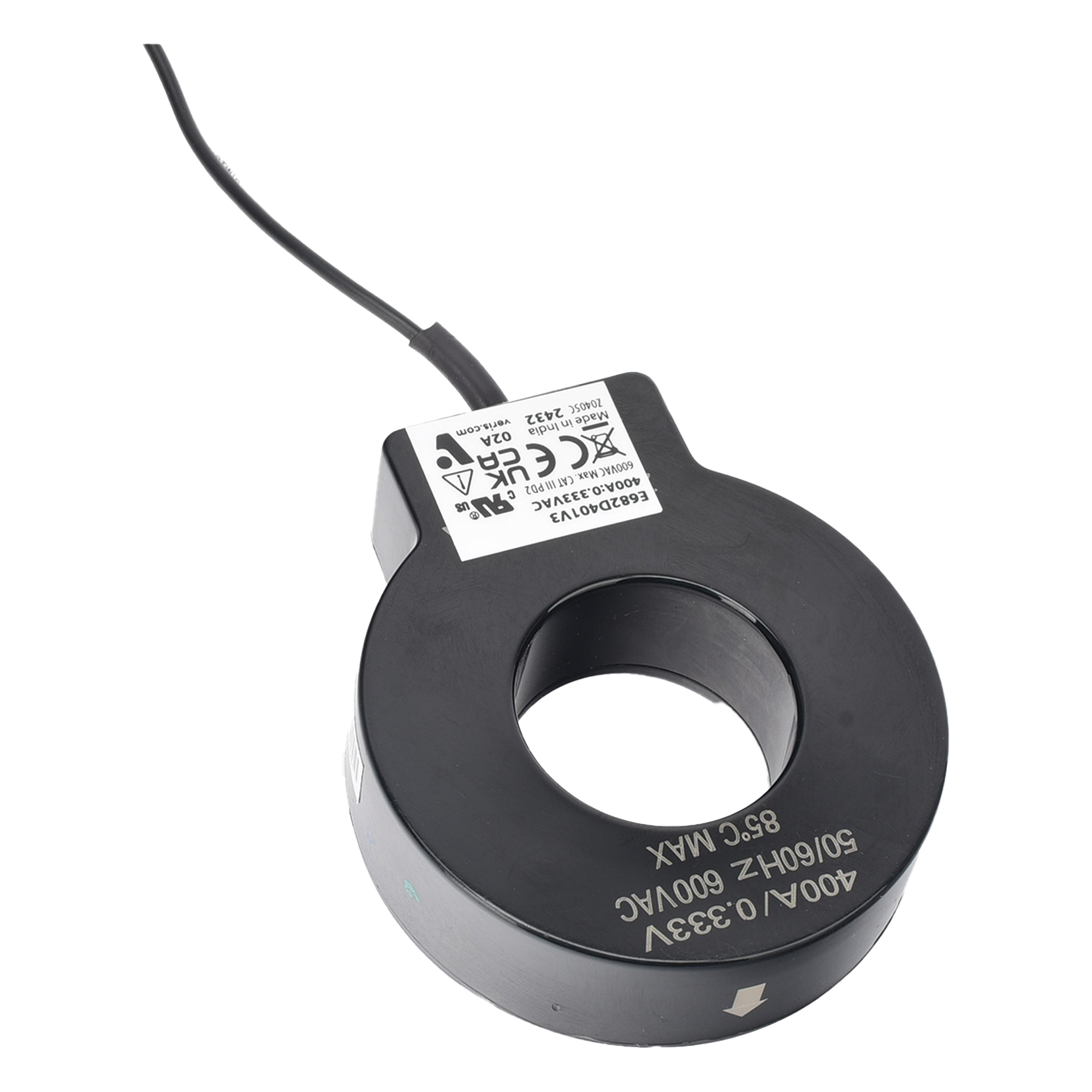 Transductor de Corriente de Núcleo Sólido / 400 A / Salida 0.333 V / Diámetro 1.25 in / Cable 6 ft (1.8 m) / UL — HONEYWELL BMS · SKU E682D401V3
