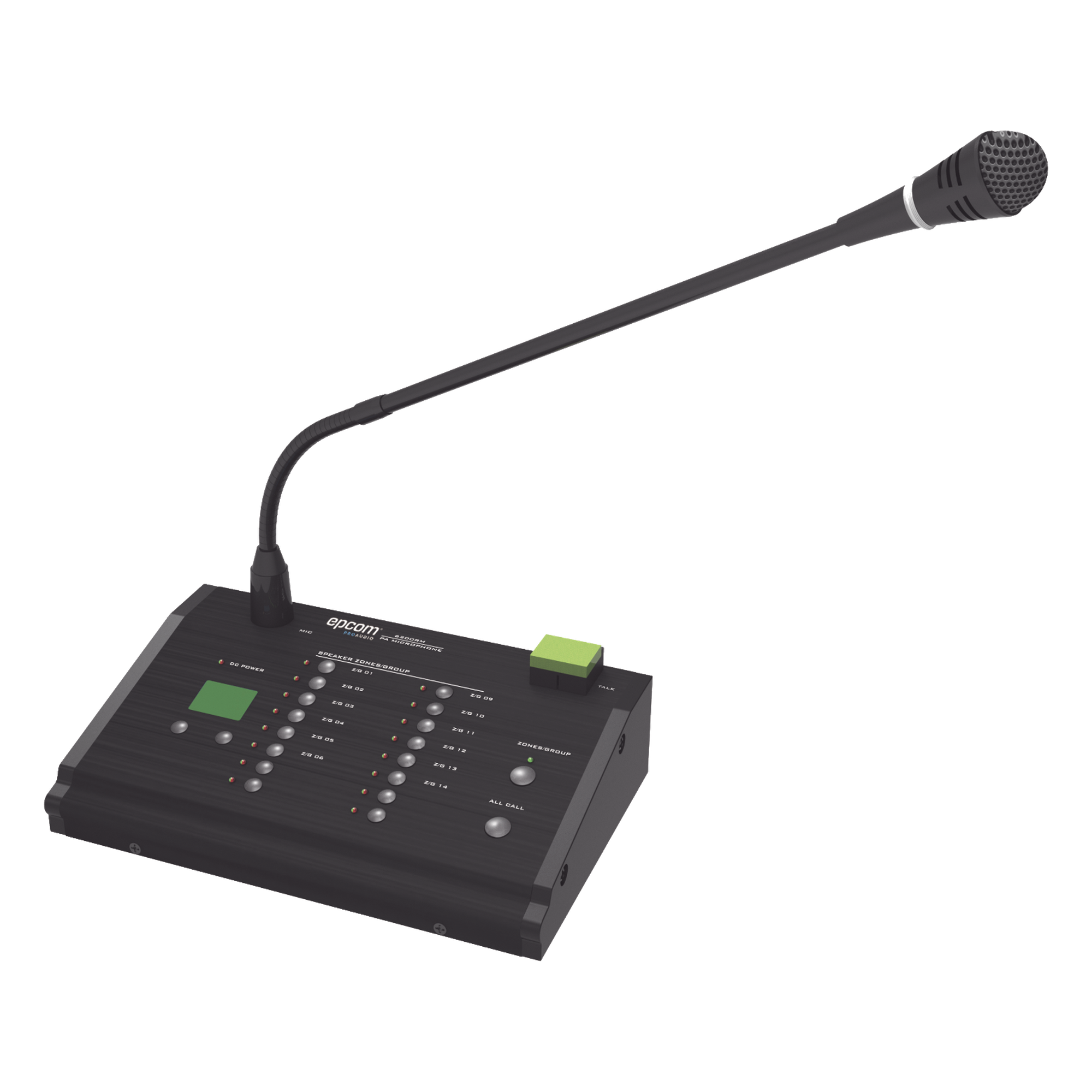 Micrófono de Localización Remota / 16 Zonas / Cascada hasta 32 Unidades / Ajuste de Volumen Entrada/Salida / Conector SC/APC — EPCOM PROAUDIO · SKU SF-6200RM