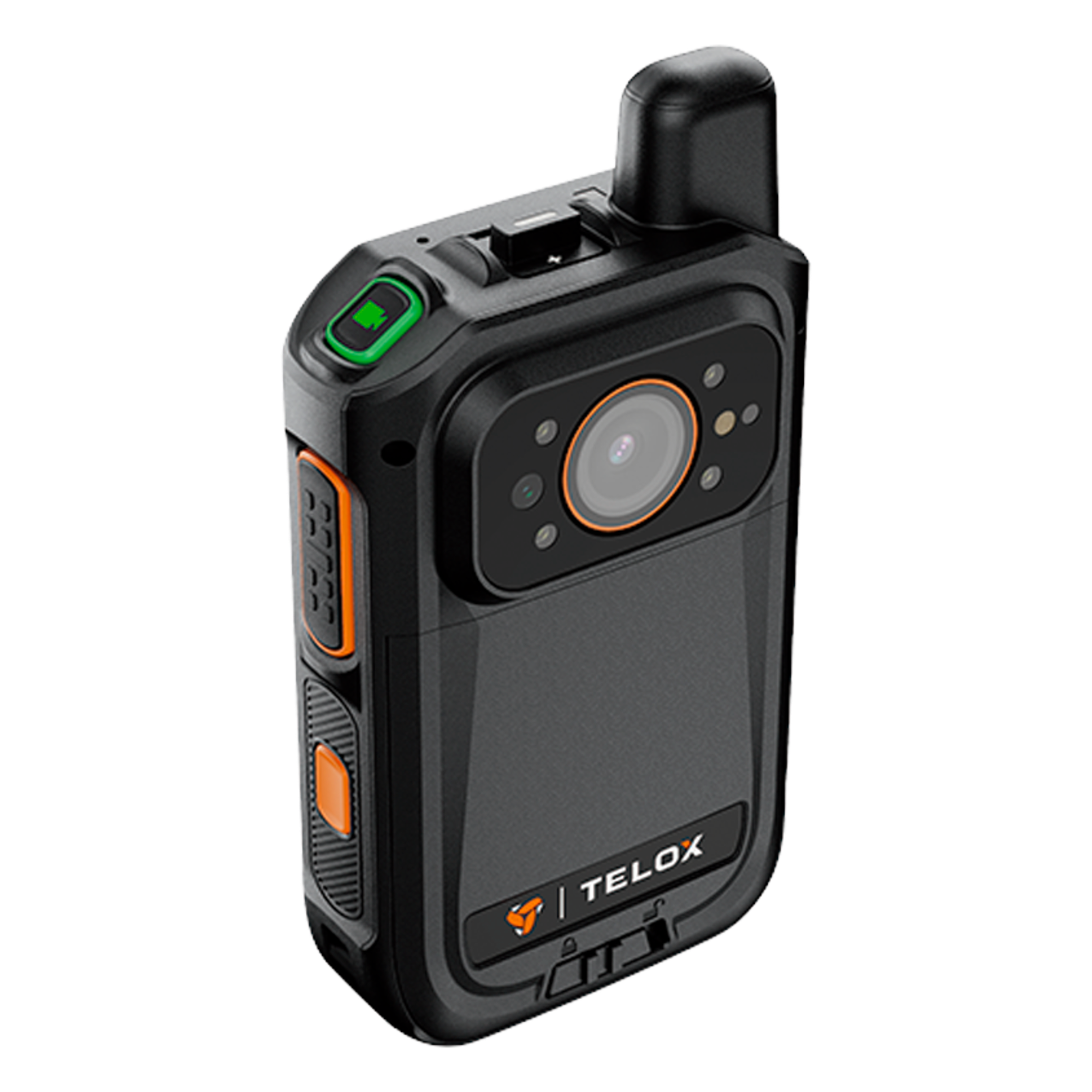 Bodycam 4G LTE / Android 12 / Full HD 1080p / Radio PoC / Pantalla Táctil 2" / IP67 / NFC / GPS + AGPS / Almacenamiento 256 GB — TELOX · SKU CP680