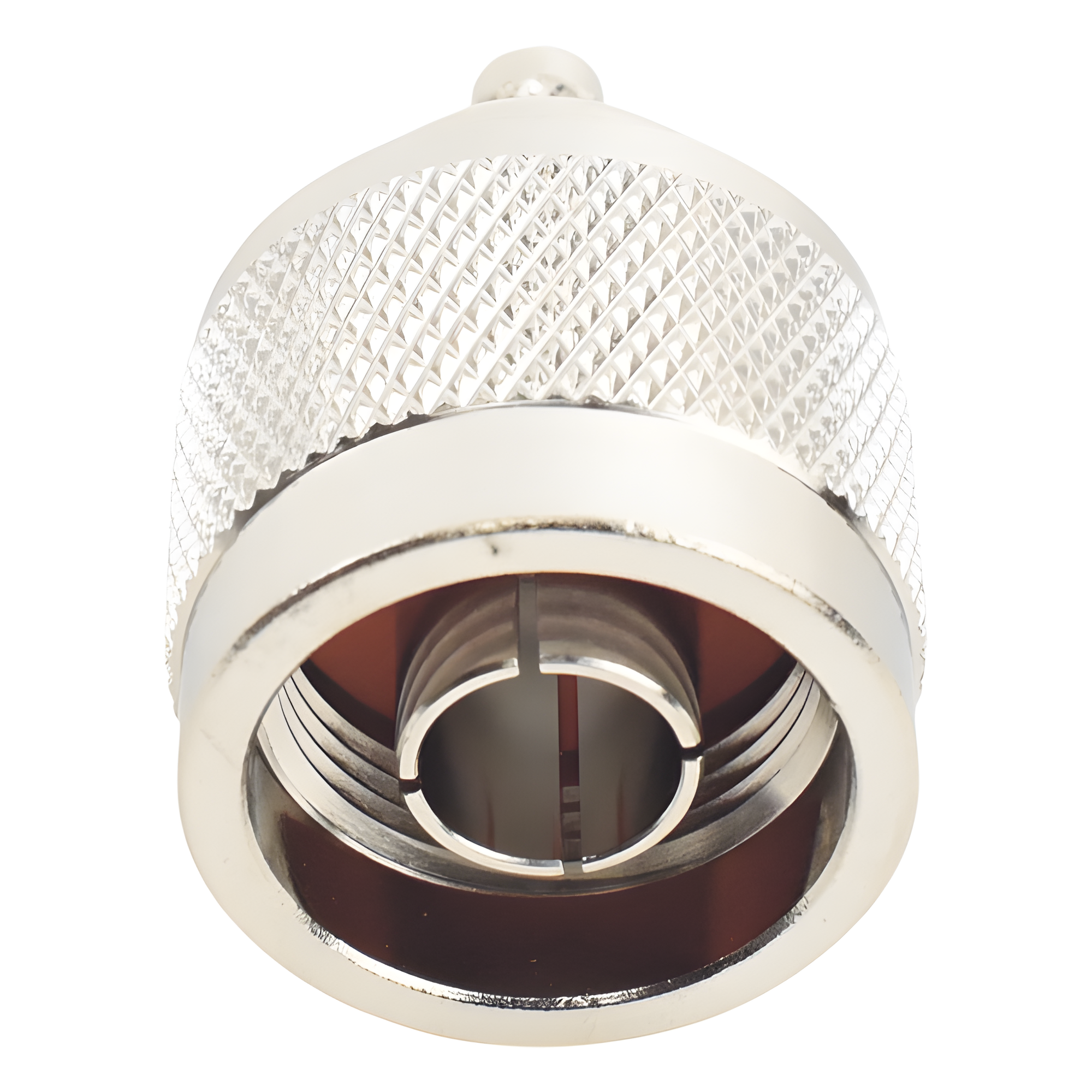 Conector N Macho Inverso / Anillo Plegable / Cuerpo Bronce Niquelado / Contacto Oro / Teflón / RG-58/U, RG-142/U