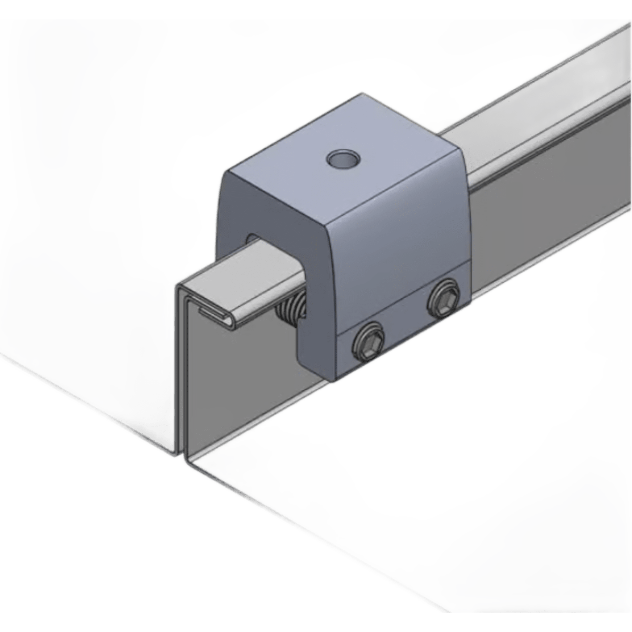 Clamp de Sujeción para Paneles Solares / Aluminio Serie 6000 / Sin Perforaciones / Lámina Engargolada / 187 g / Tornillos Acero Inoxidable