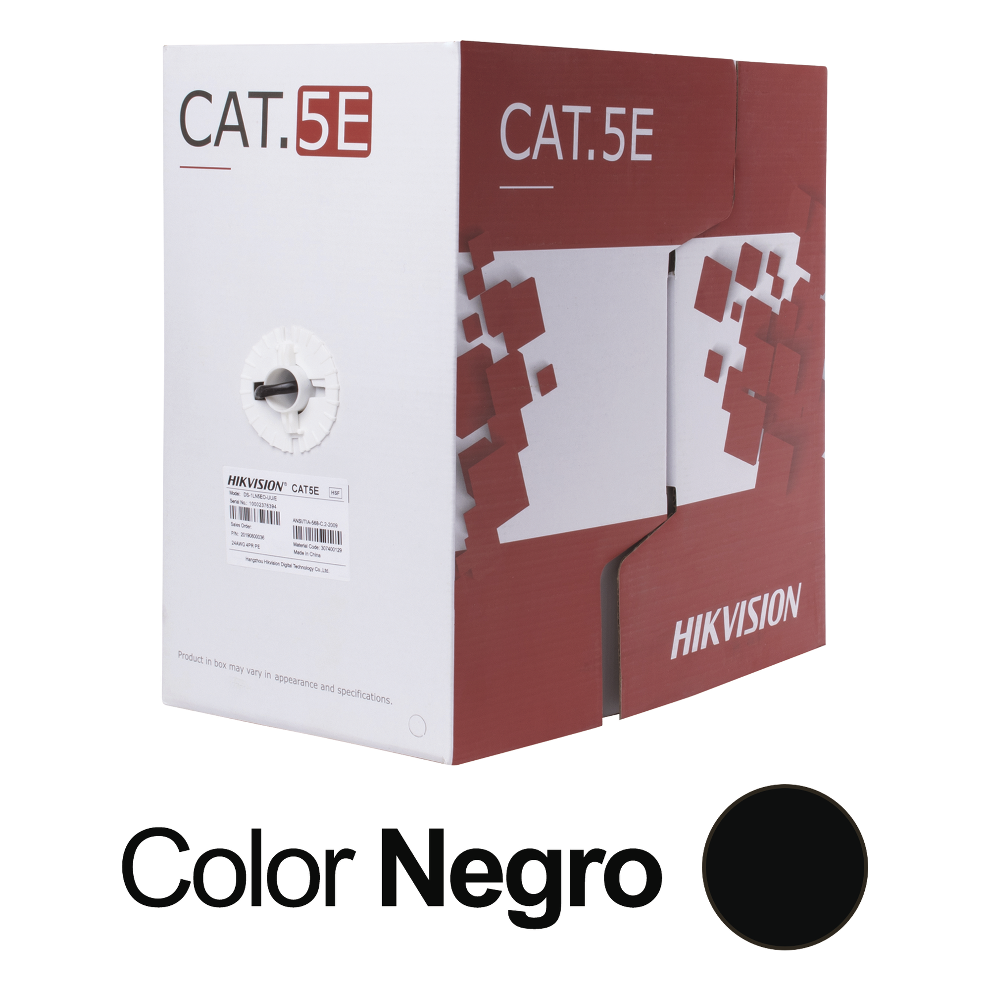 Bobina de Cable UTP / Cat 5E / 24 AWG / 305 m (1000 pies) / PE Exterior / 100% Cobre / 100 MHz / PoE — HIKVISION · SKU DS-1LN5EO-UU/E