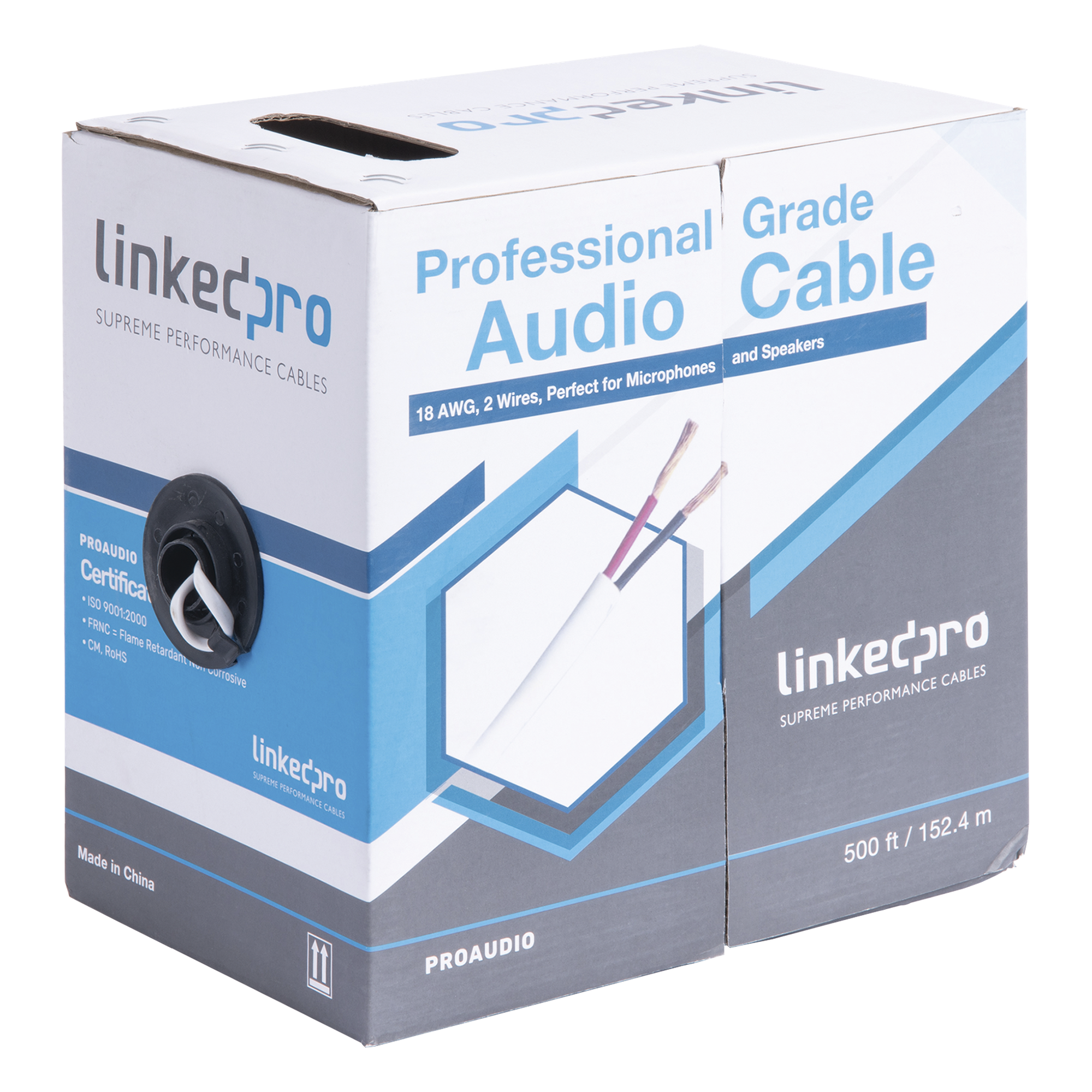 Cable para Bocina / 2x18 AWG / Bobina 152 m (500 ft) / Conductor de Cobre / Blanco — LINKEDPRO BY EPCOM · SKU PRO-AUDIO