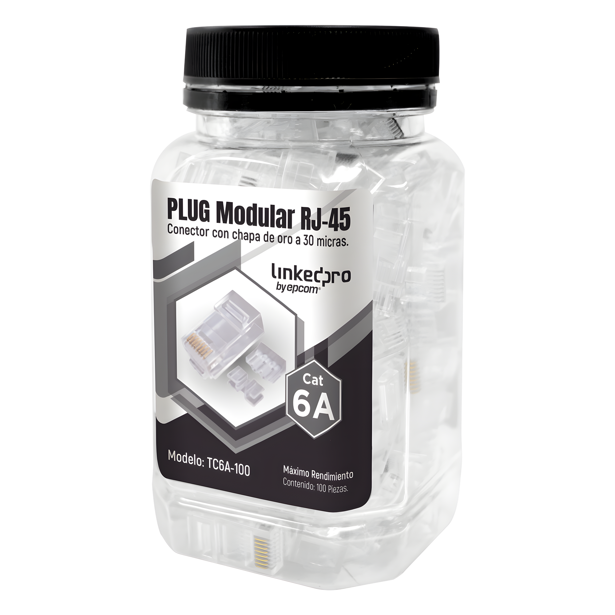 Plug RJ45 / Cat6A / 100 piezas / Chapado oro 30 micras / 10GBASE-T / TIA-568B.2 — LINKEDPRO BY EPCOM · SKU TC6A-100