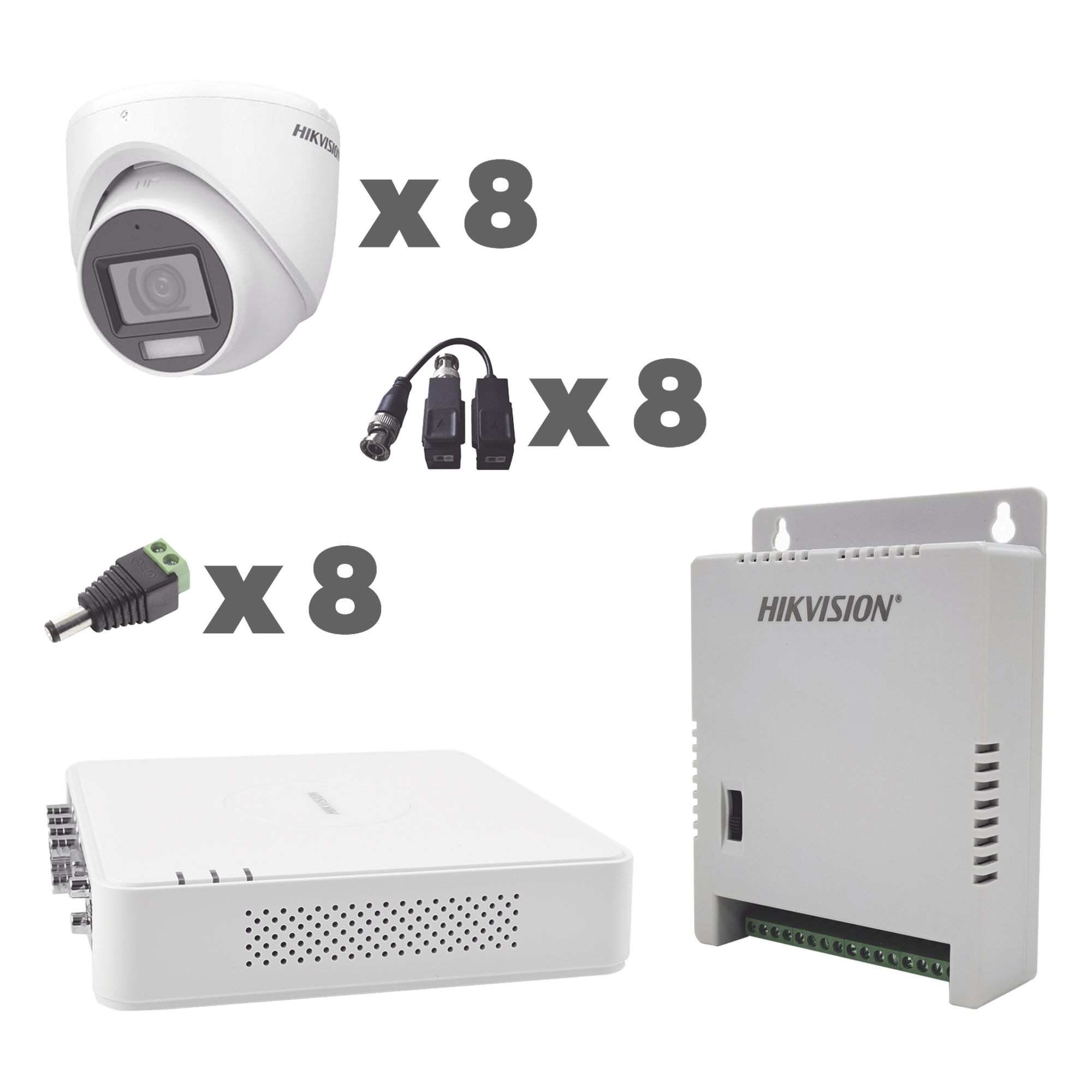 Kit TurboHD / DVR 8 Canales / 1080p / Audio Coaxitron / 8 Cámaras Eyeball / Micrófono Integrado / Luz Dual IR 30 m (98.4 ft) + Blanca 20 m (65.6 ft) / Fuente Seleccionable 12V/13.5V/15V — HIKVISION · SKU KH1080P8EWFH