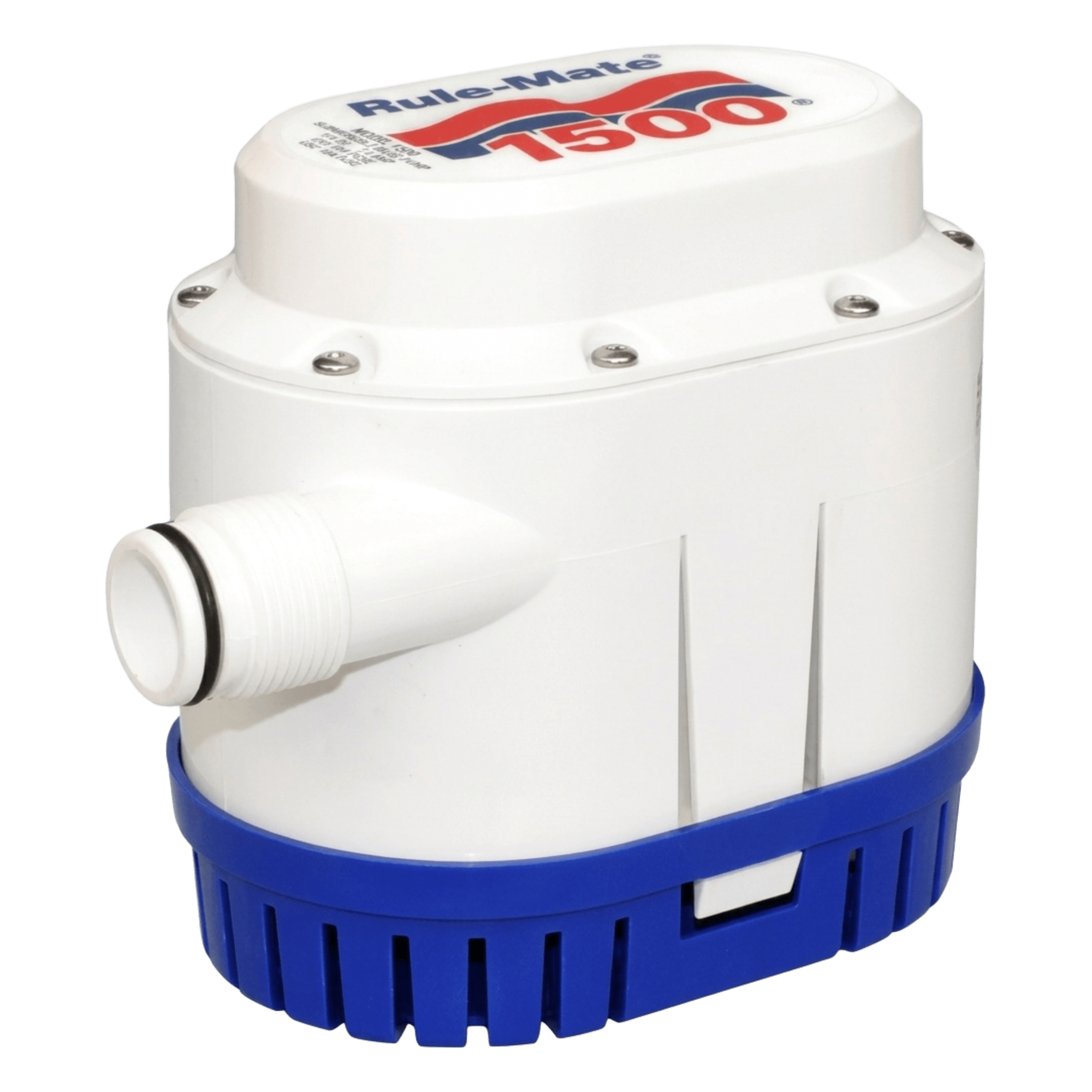 Bomba de Achique Automática / 1500 GPH / 12V CC / Altura 2.5 m (8.2 ft) / Interruptor Integrado / ABS Marítimo — RULE · SKU RM1500A