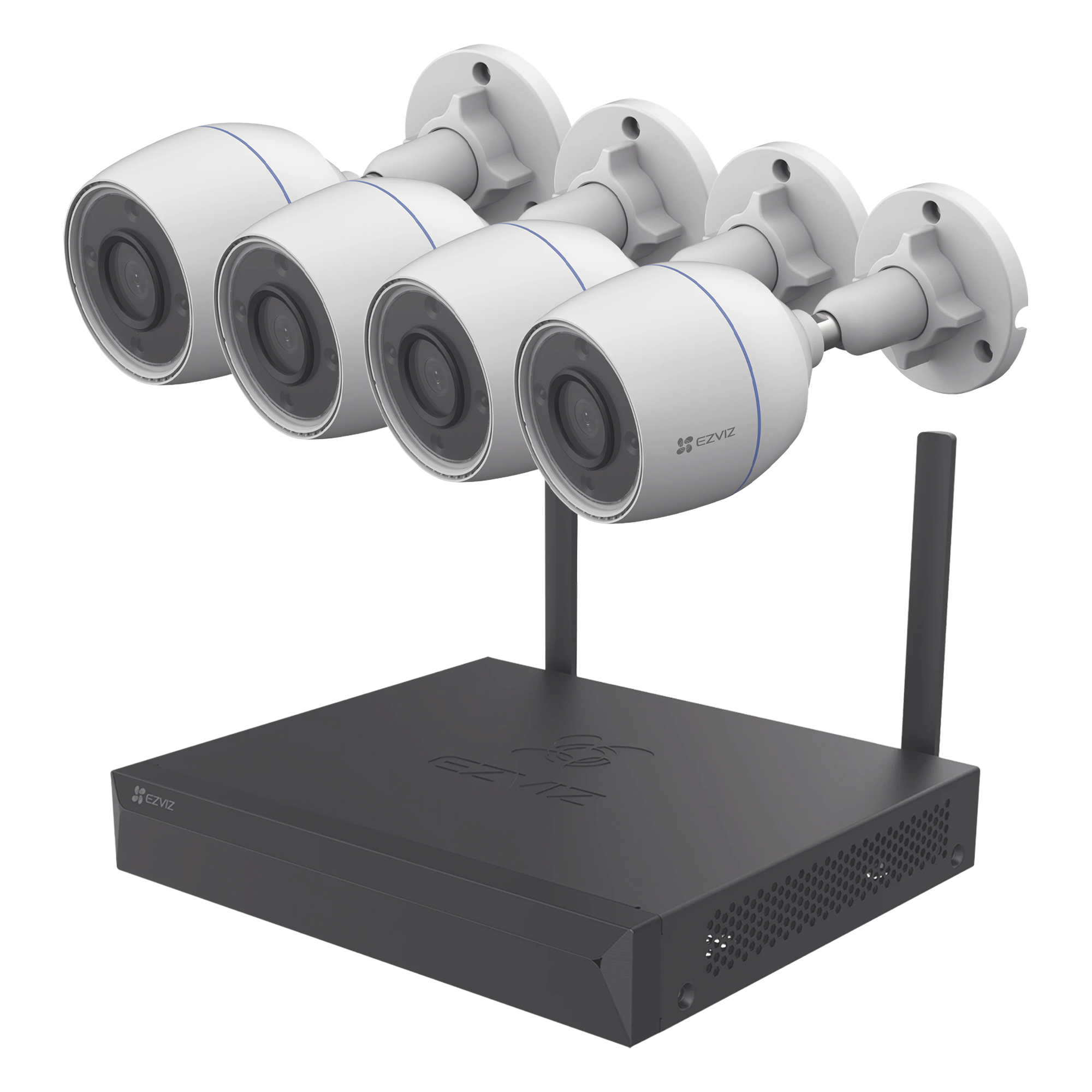 Kit de Videovigilancia Wi-Fi / 4 Cámaras Bala 3 Megapixel / NVR 4 Canales / PoE+ 4 Puertos 1 Gbps / IP67 / Visión Nocturna a Color — EZVIZ · SKU KIT/CSX5S/4W