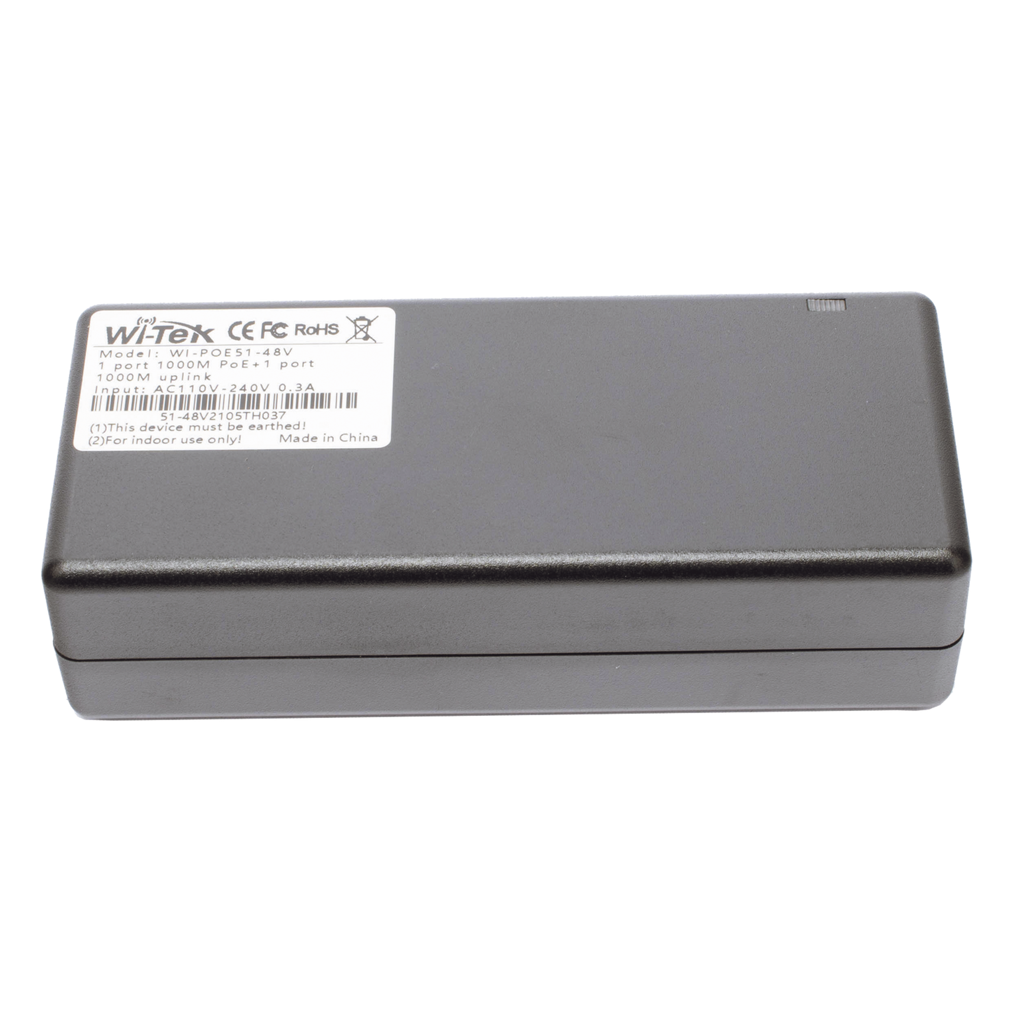 Inyector PoE Gigabit / 30W 802.3af/at / 48V / Alcance 100 m (328 ft) / Plug and Play / CCTV — WI-TEK · SKU WI-POE51-48V