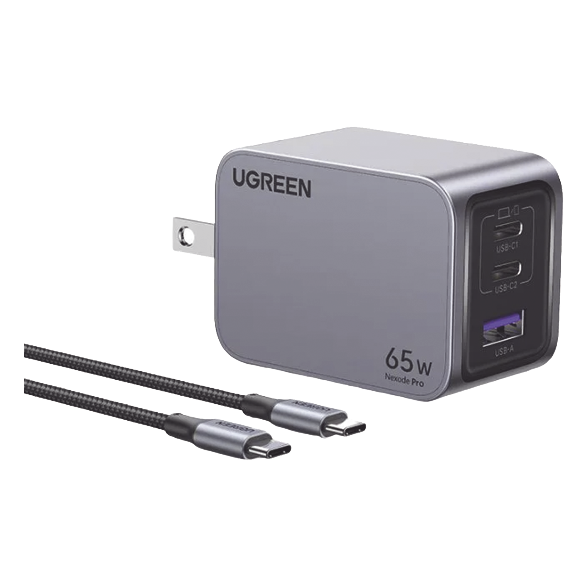 Cargador de Pared / 65W / 3 Puertos / 2 USB-C / 1 USB-A / GaNInfinity / PD3.1 / QC4.0 / Aluminio — UGREEN · SKU 25870
