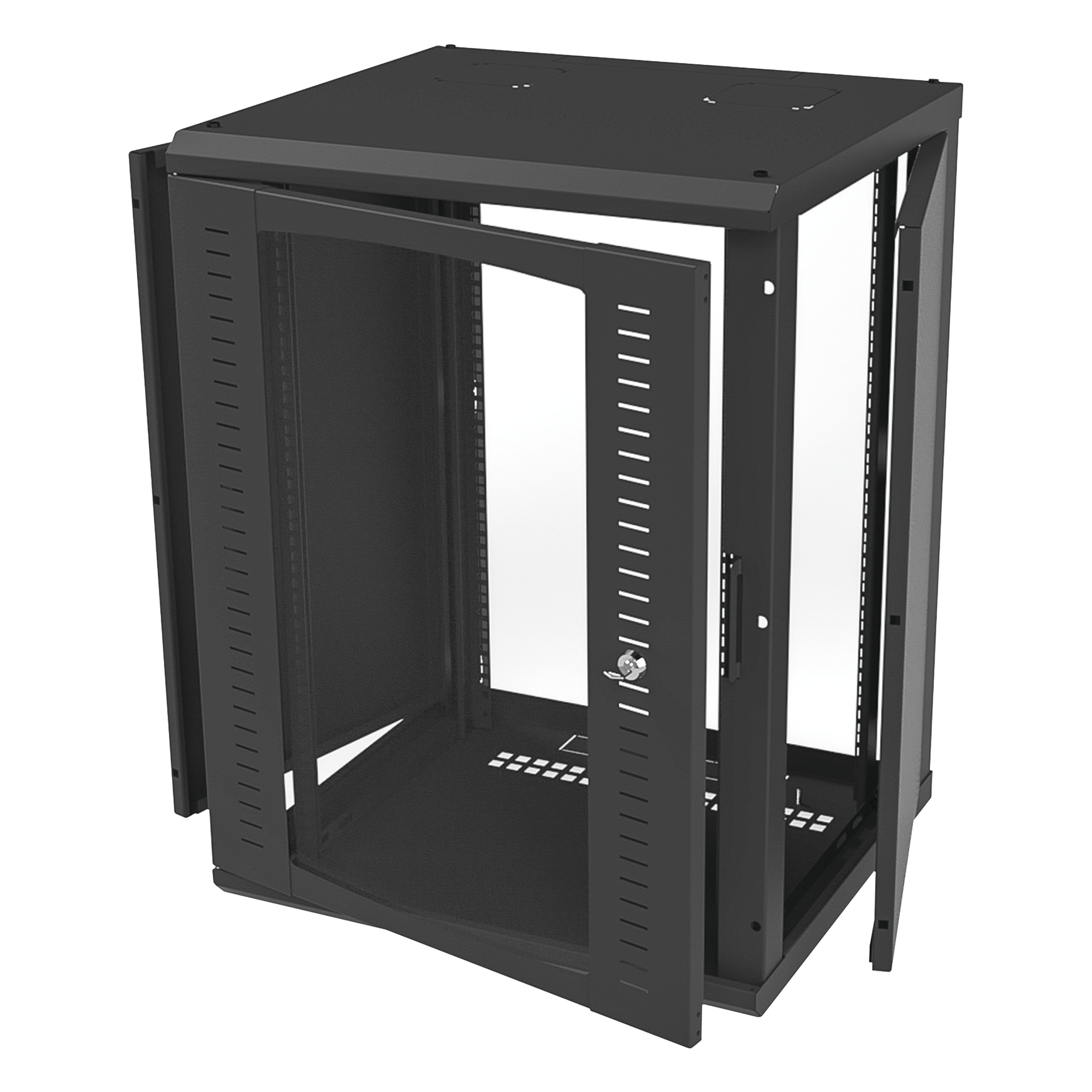 Gabinete para Montaje en Pared, Puerta de Cristal Templado, Cuerpo Fijo con Rack 19" de 16 Unidades