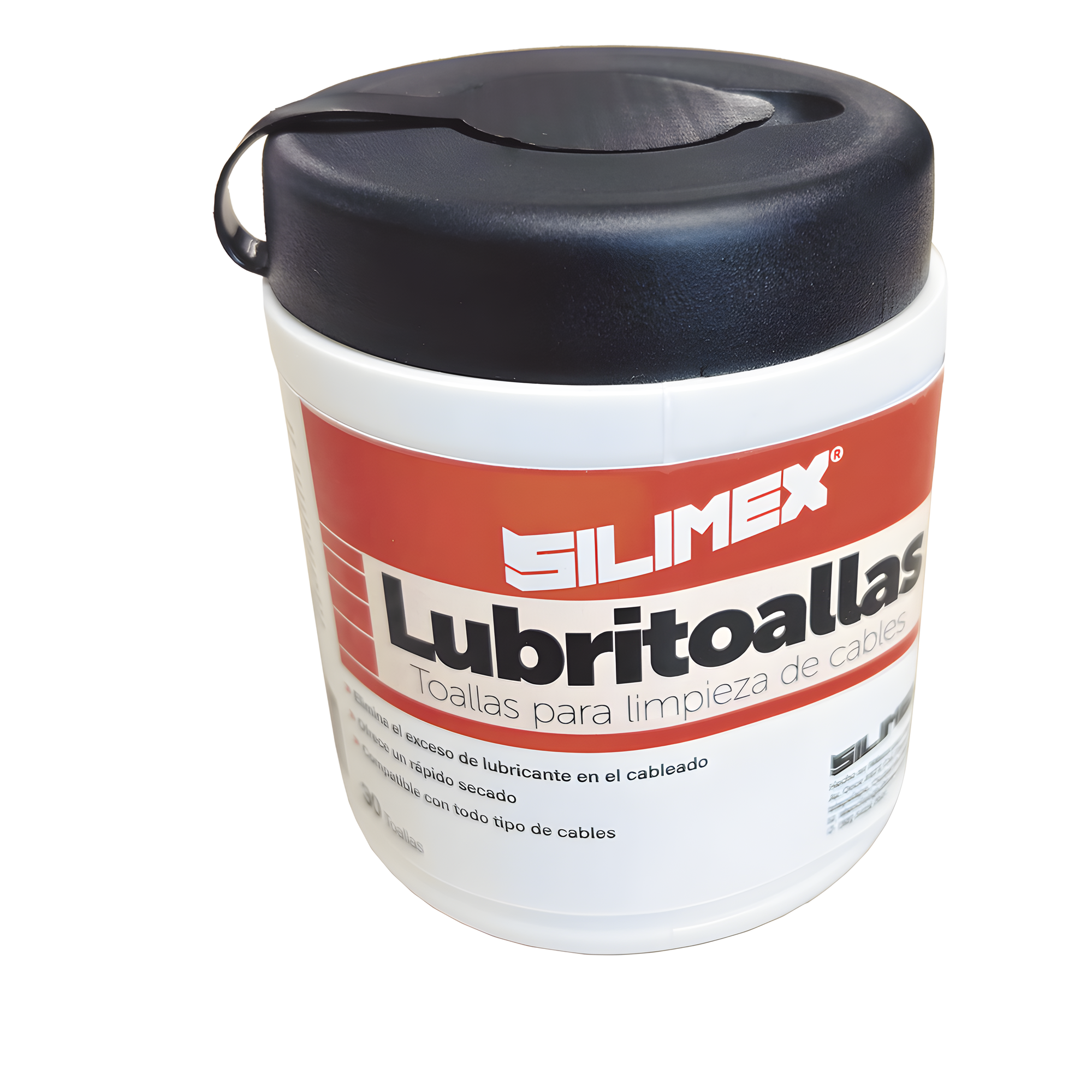Lubritoallas para Cables / Doble Textura Rugosa y Suave / pH Neutro 7.0 / Secado Rápido / Envase Dispensador 30 Piezas — SILIMEX · SKU LUBRITOALLAS30