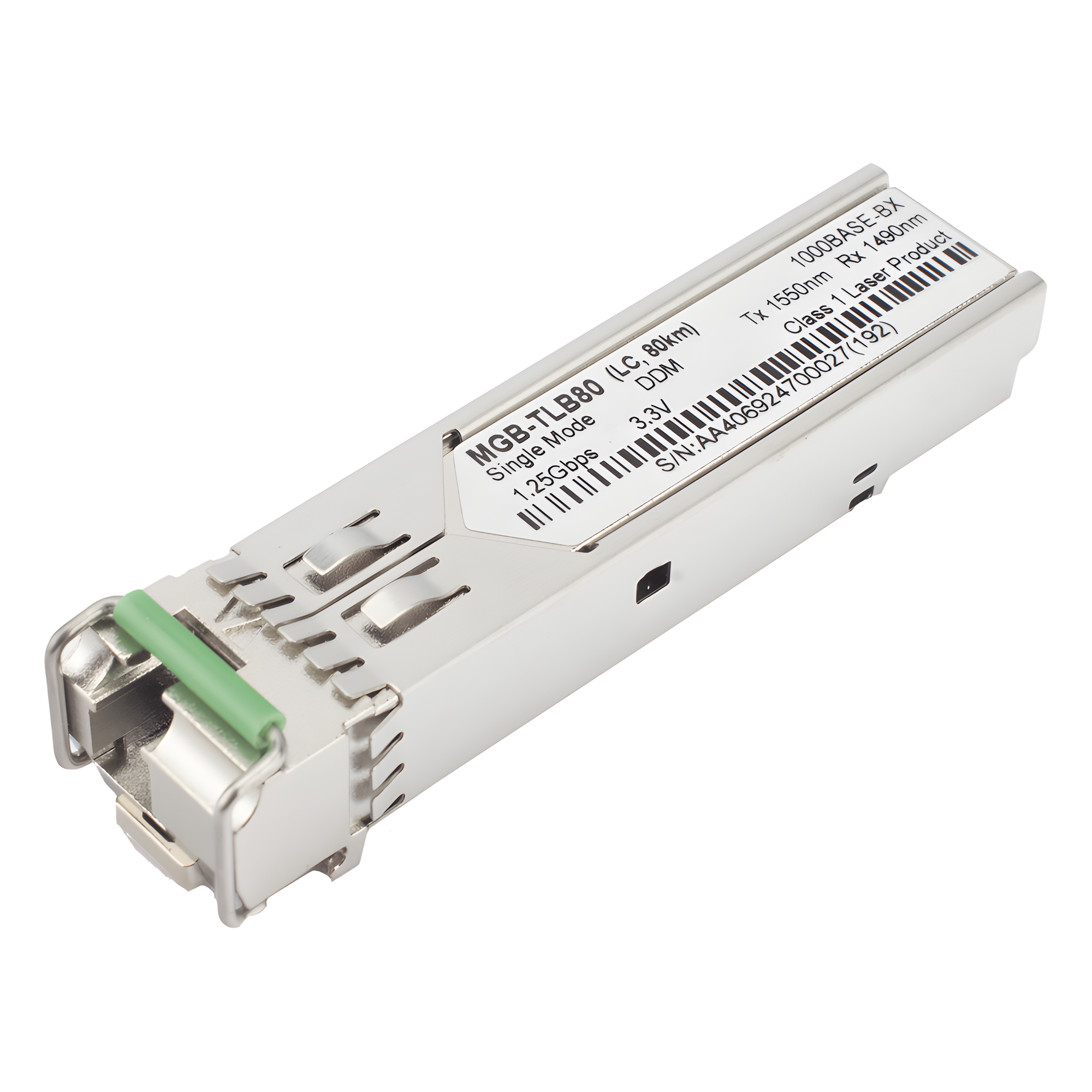 Transceptor SFP Industrial / 1000BASE-BX / WDM 80 km / TX 1550 nm / RX 1490 nm / LC/UPC Simplex / -40~85 °C — PLANET · SKU MGB-TLB80