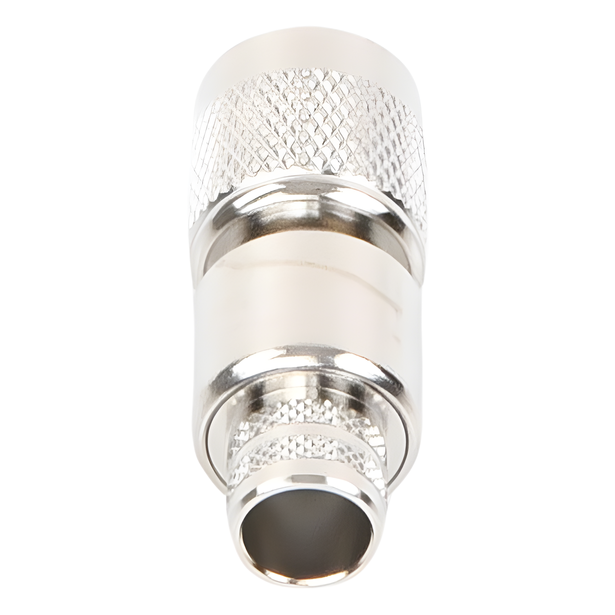 Conector Coaxial TNC Macho Inverso / Anillo Plegable / Compatibilidad RG-8/U, LMR-400, CNT-400 / Cuerpo Bronce Niquelado / Contacto Oro / Aislante Teflón