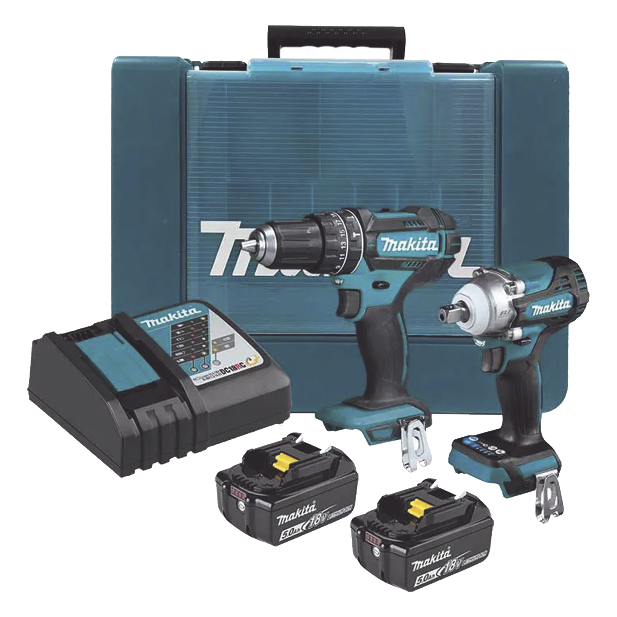 Kit de Herramientas Eléctricas / Rotomartillo Atornillador 1,900 rpm / Atornillador de Impacto 330 Nm / 2 Baterías 18V / Cargador y Maletín — MAKITA · SKU DLX2500T
