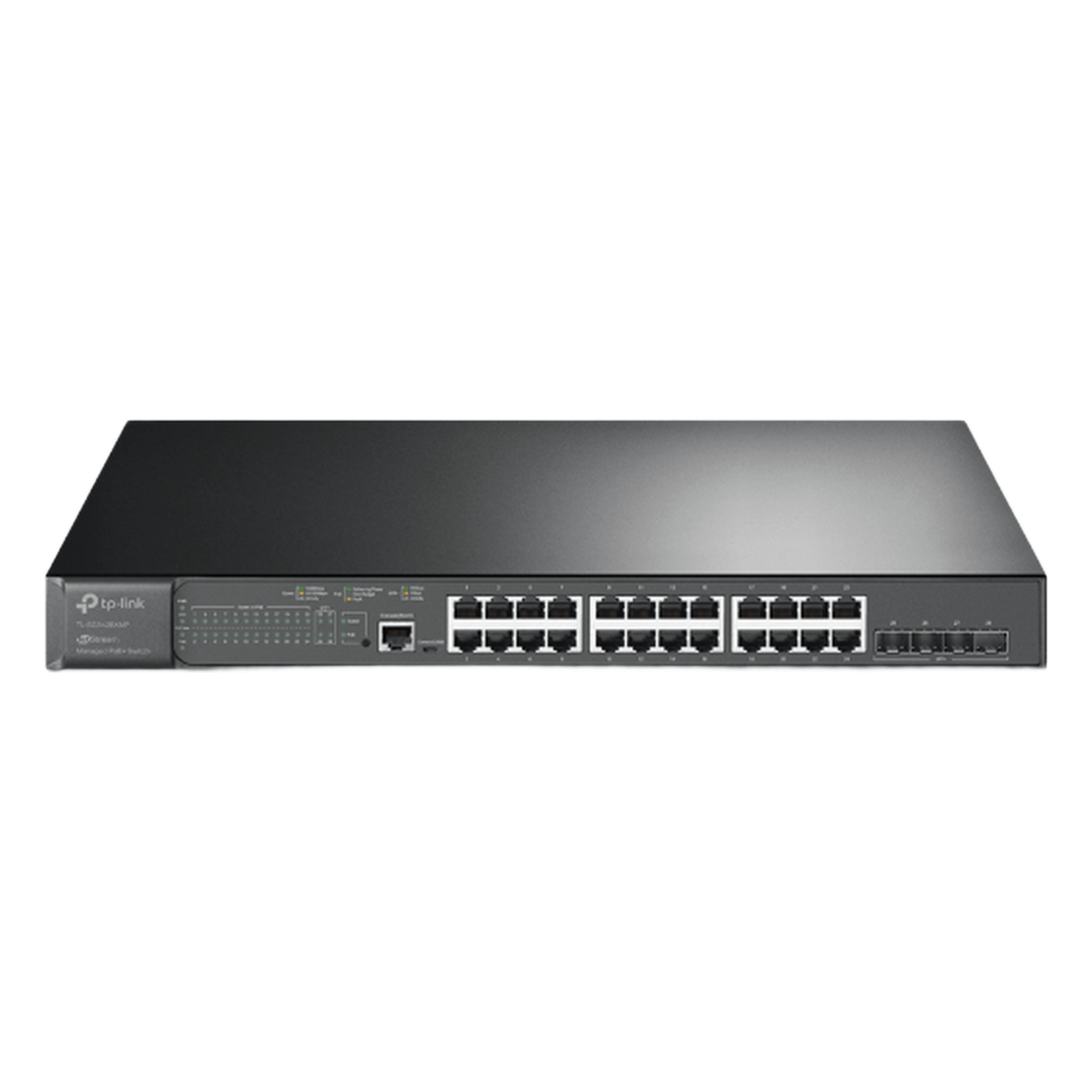 Switch PoE+ Administrable L2+ / 24 Puertos Gigabit PoE+ / 4 Puertos SFP+ 10G / Presupuesto PoE 384W / Rendimiento 128 Gbps / Montaje en Rack — TP-LINK · SKU TL-SG3428XMP