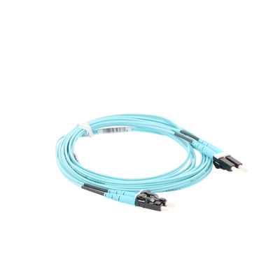 Jumper de Fibra Optica Multimodo 50/125 OM4, LC-LC Duplex, OFNR (Riser), Color Aqua, 3 Metros (9.84 Pies)