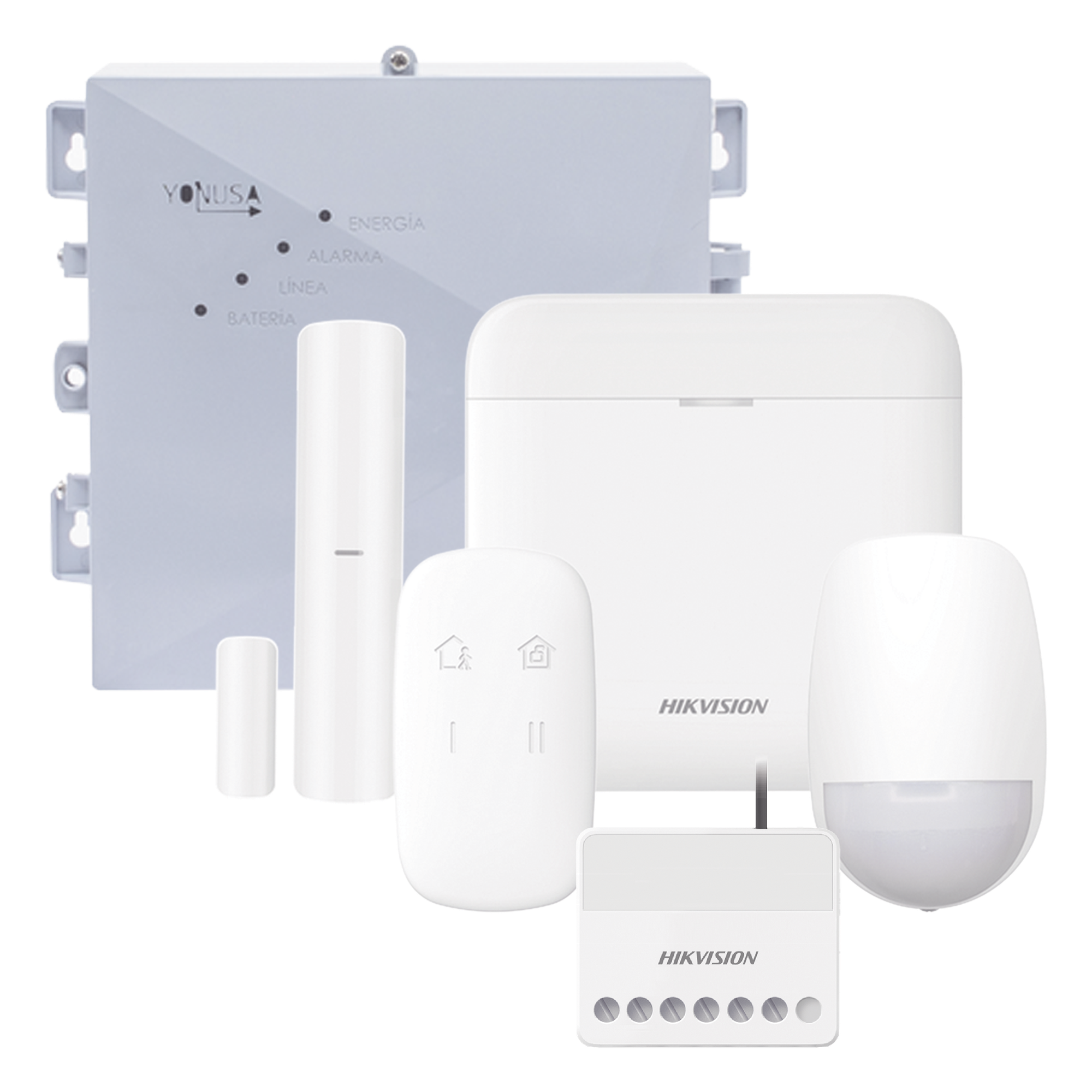 Kit de Alarma Inalámbrica / 48 Zonas / Energizador Perimetral 2500 m (8202 ft) / Comunicación 433 MHz / Respaldo de Batería 3 Días / Alimentación 127-220 VCA o Solar 12 VCC — HIKVISION · SKU DS-PWA48K-SYSNGV2