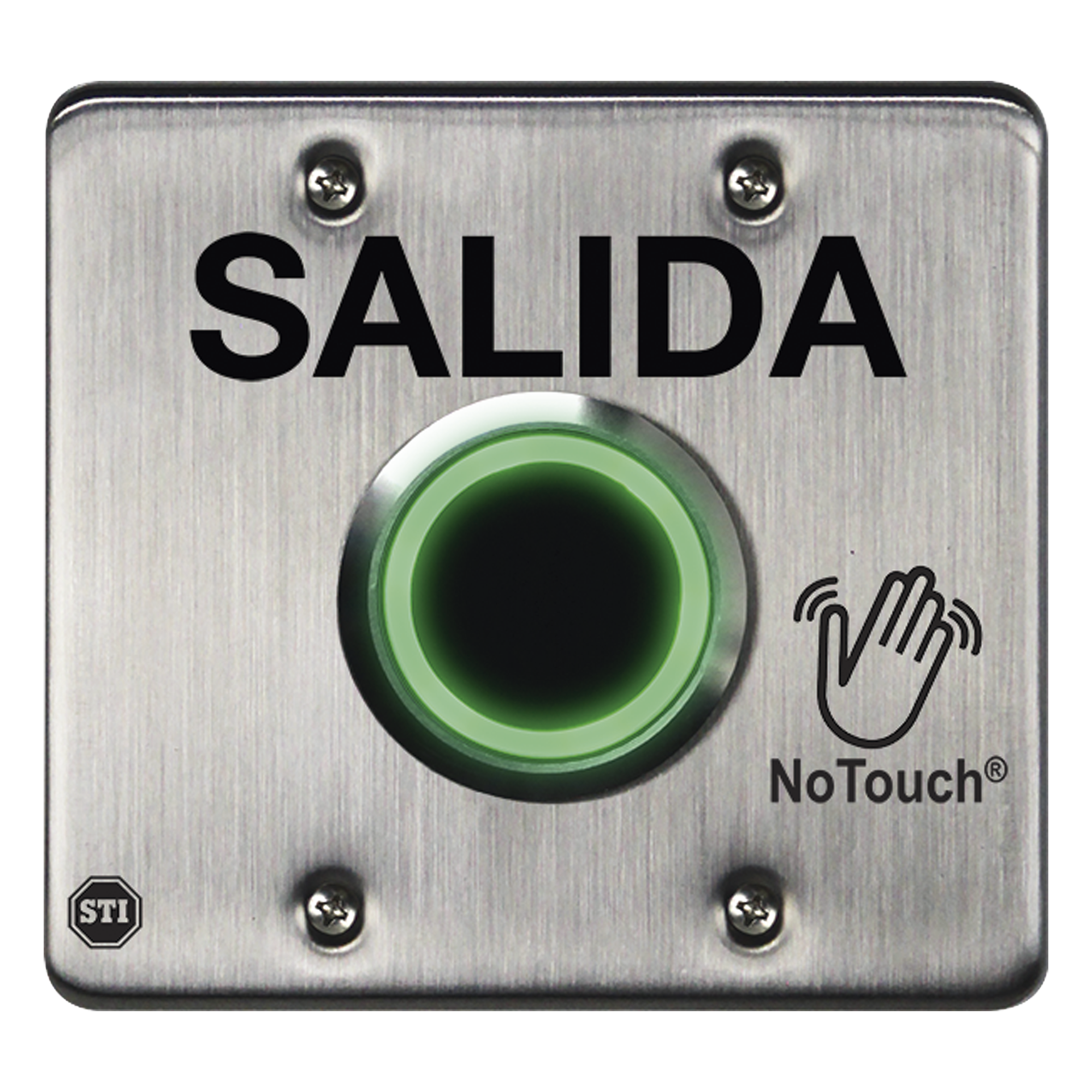 Botón de Salida NoTouch IR / Acero Inoxidable 304 / Salida Doble / Pestillo 0.5-20 s / LED Bicolor / Contacto Seco Tipo C — STI · SKU NT-SS201-ES