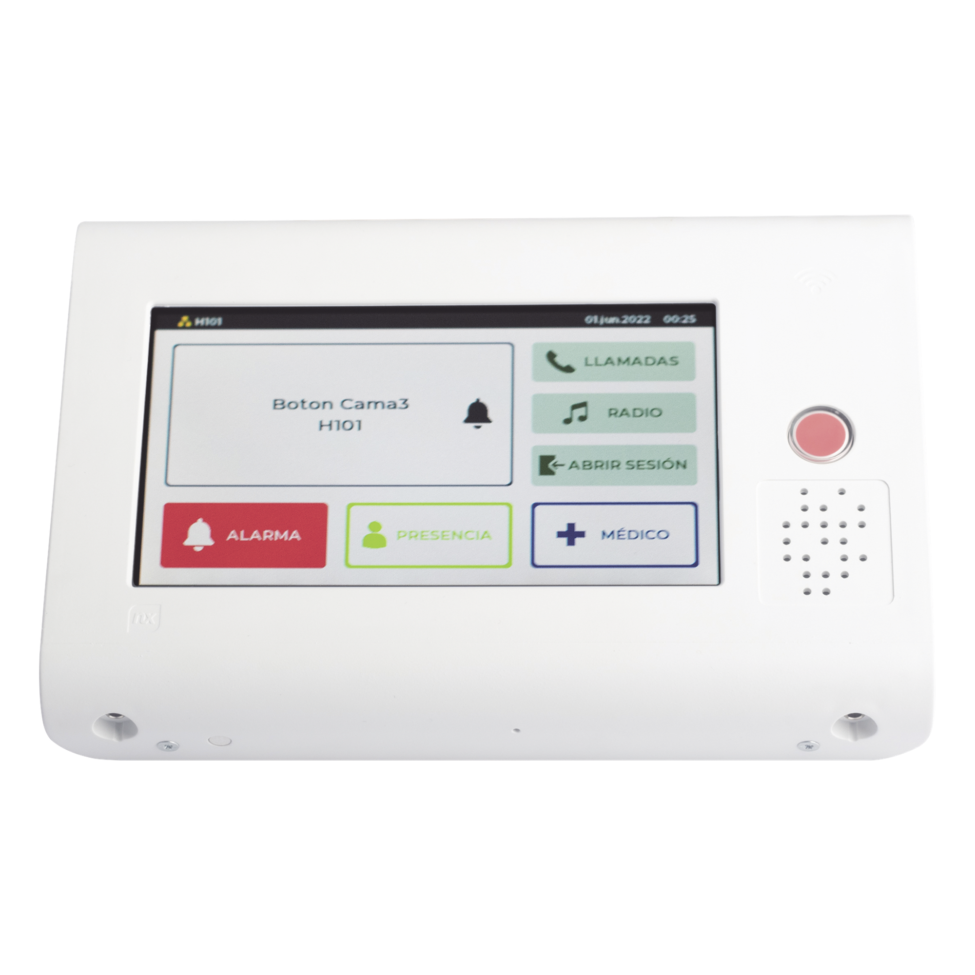 Terminal Inteligente para Habitación Hospitalaria / Pantalla Táctil 7" / RFID 125 kHz / VoIP SIP Bidireccional / PoE IEEE 802.3af / Bus RS485 / Carcasa Antibacteriana