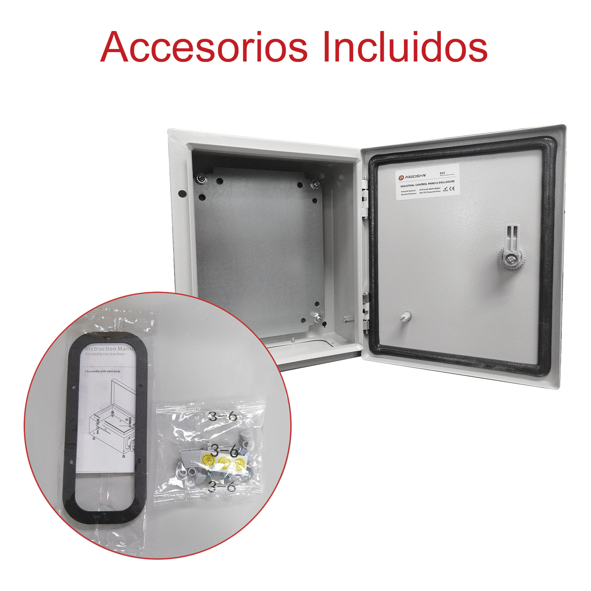 Gabinete de Acero IP66 / IK10 / 250 x 300 x 150 mm / Carga 30 kg / Placa Montaje 200 x 265 mm / Cerradura con Llave