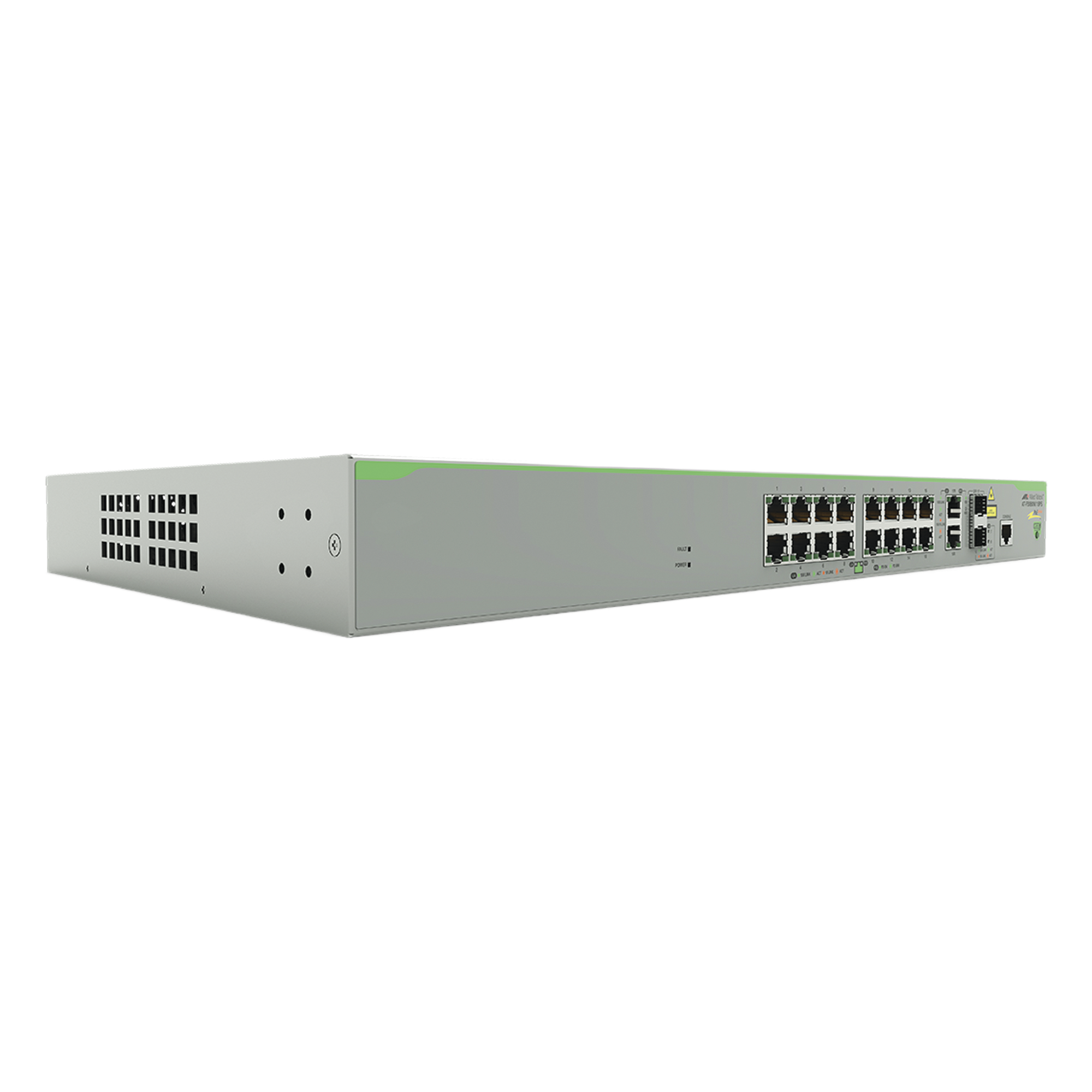 Switch PoE+ Administrable Capa 3 / 16 Puertos 10/100 Mbps / 2 Puertos Gigabit Combo SFP / 250W PoE+ / 7.2 Gbps / 5.36 Mpps — ALLIED TELESIS · SKU AT-FS980M-18PS-10