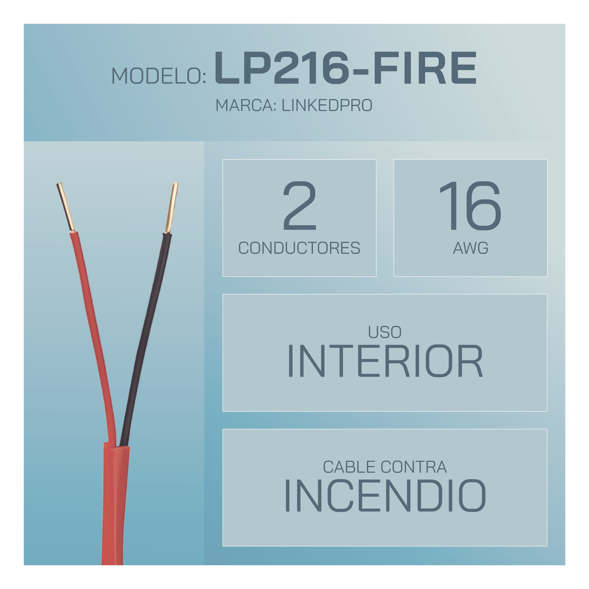 Cable para Incendio / 2x16 AWG / FPLR / UL 1666 Riser / Bobina 305 m (1000 ft) / Cobre 100% / Cubierta Roja