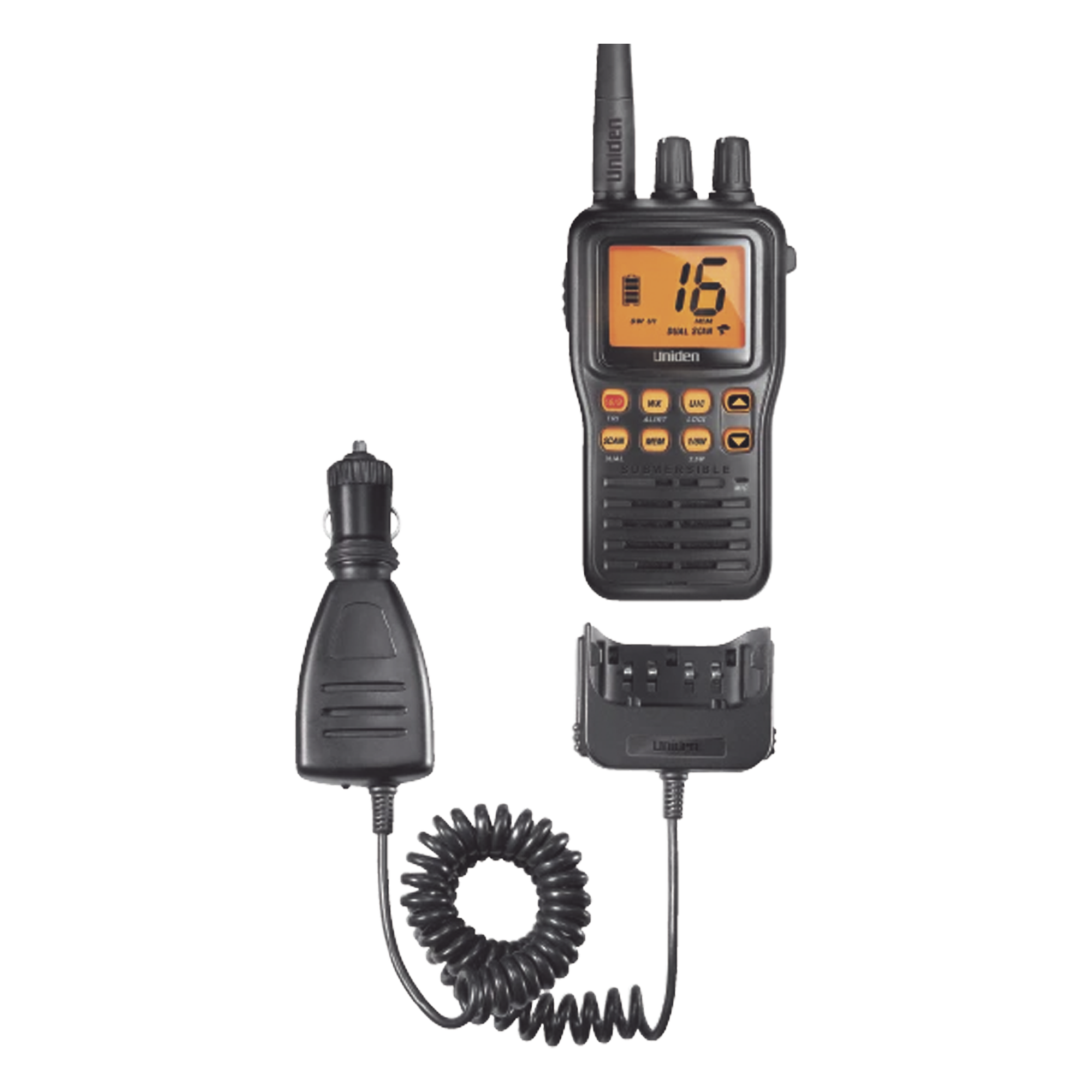 Radio Marina VHF Portátil / IPX8 Sumergible y Flotante / Potencia 1-5 W / Batería 12 h / Canales Internacionales, USA y Canadá