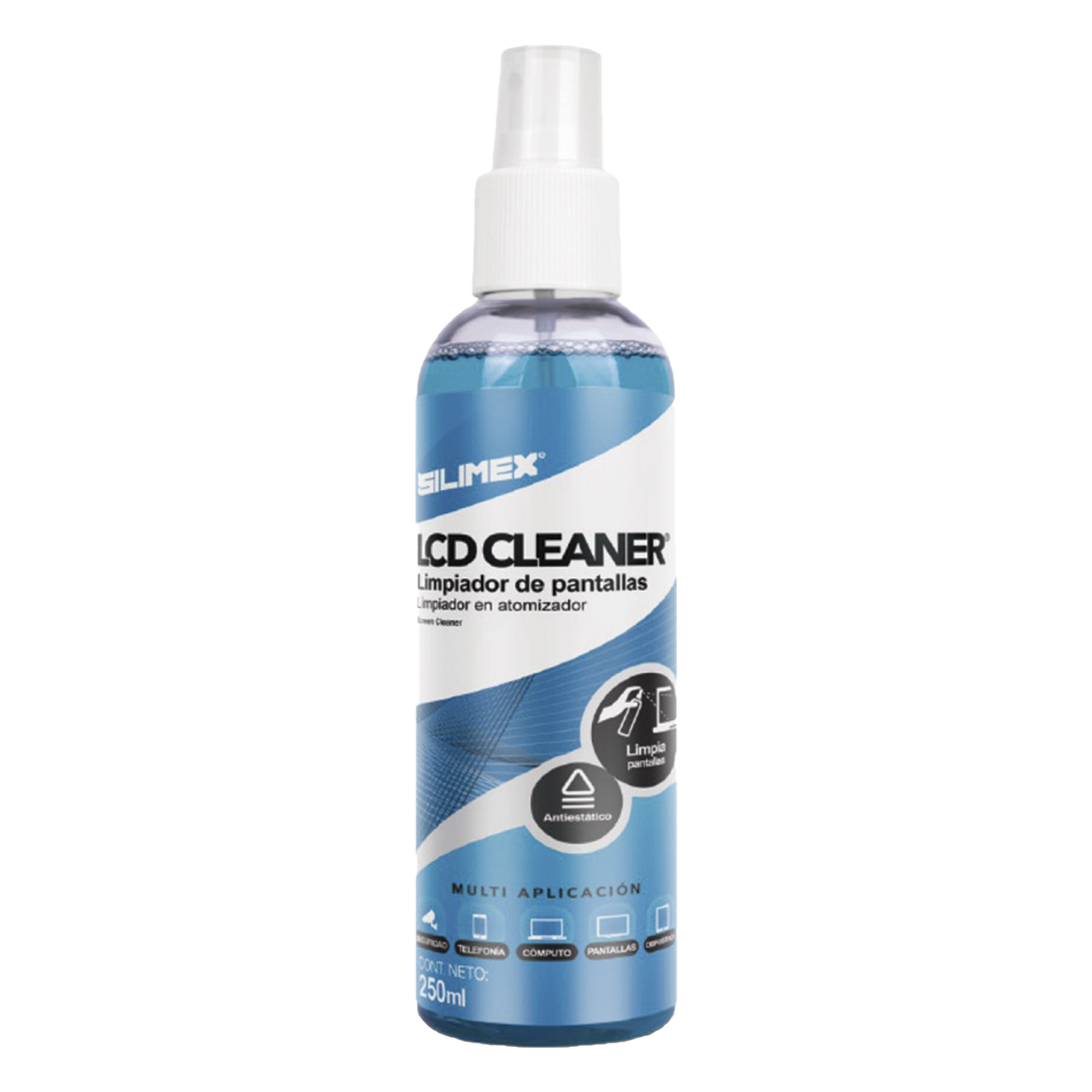 Limpiador de Pantallas / Líquido Antiéstático / Atomizador 250 ml / Compatible con Laptops, Tablets, Smart TV, Smartphones, Cámaras y Lentes — SILIMEX · SKU LCD-CLEANER-250